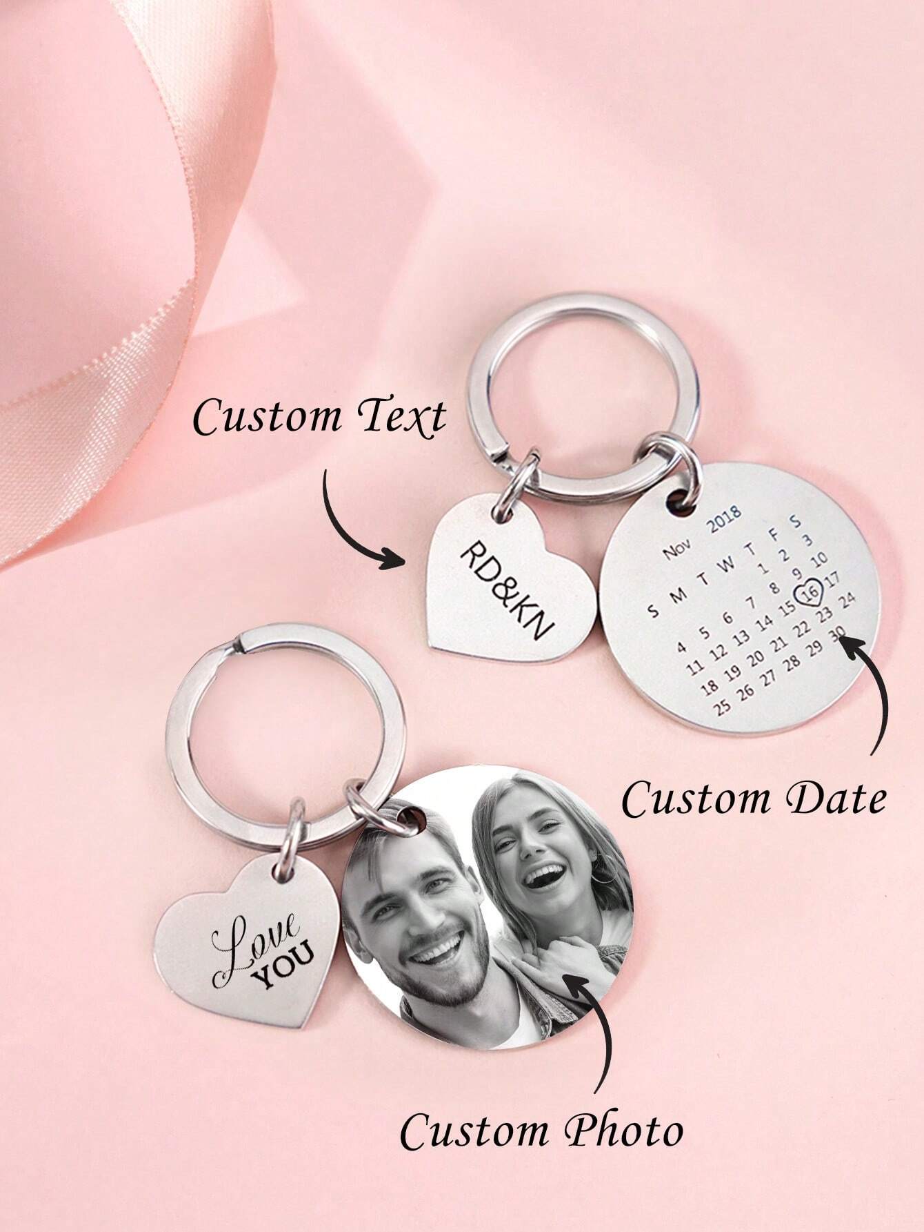 1pc Custom Photo & Calendar Keychain – Personalized Couple Keepsake Gift (3 x 5cm)
