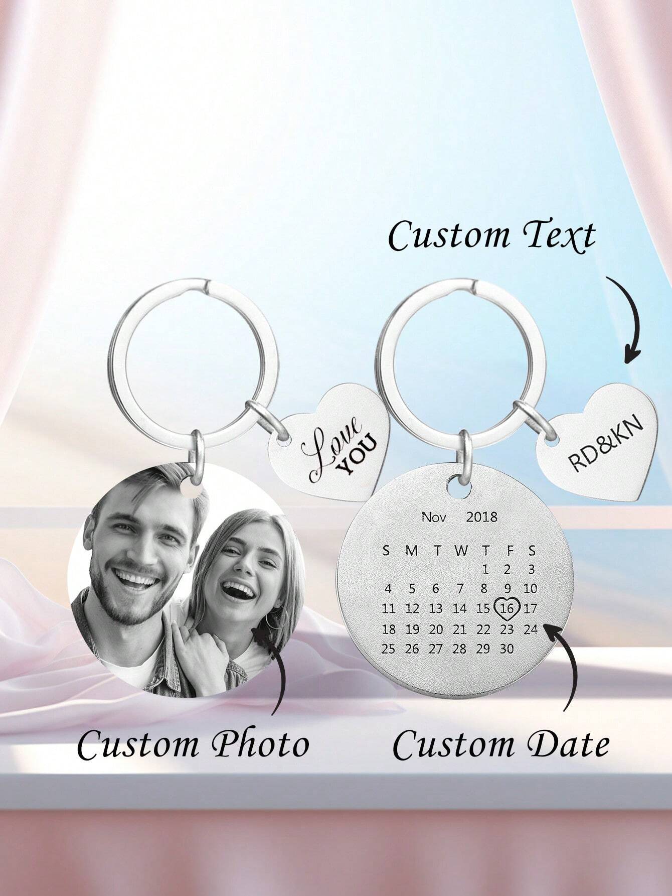 1pc Custom Photo & Calendar Keychain – Personalized Couple Keepsake Gift (3 x 5cm)
