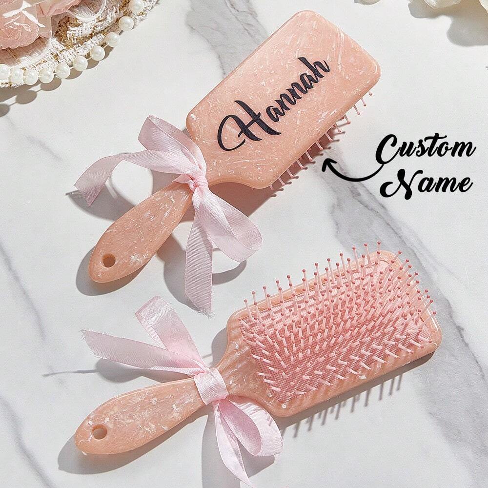 Personalized Name Hairbrush – Custom Detangling Brush with Ribbon Bow (7 x 22cm)