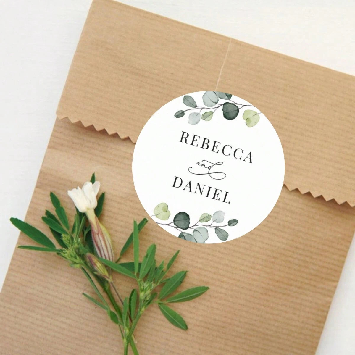 Custom Thank You Stickers – Personalized Round Wedding Labels with Names & Date (Green)Flower))) (Copy) (Copy)