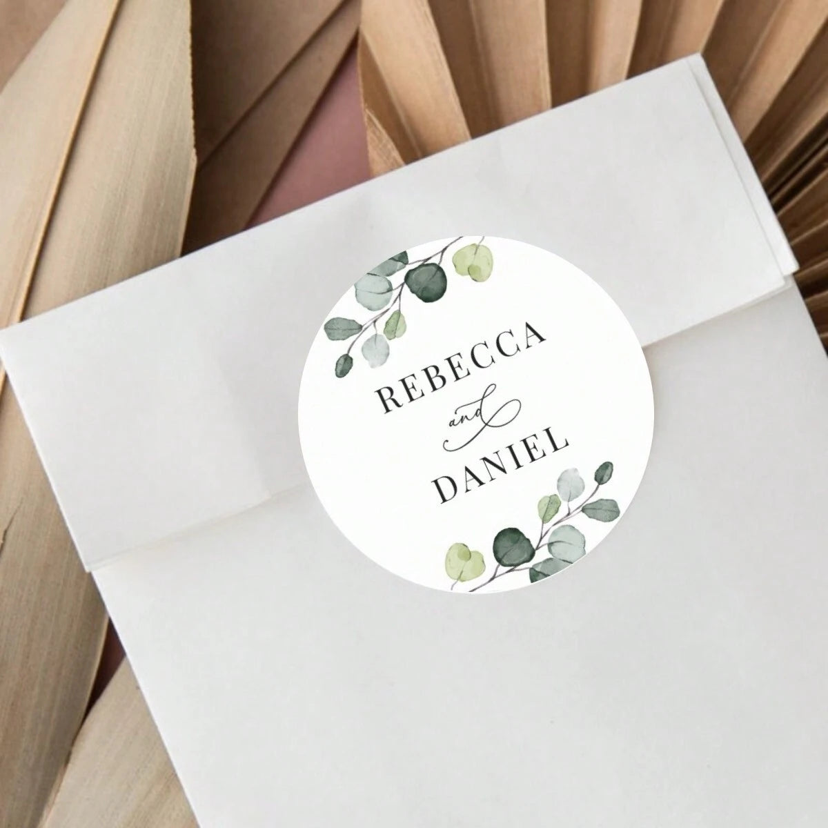 Custom Thank You Stickers – Personalized Round Wedding Labels with Names & Date (Green)Flower))) (Copy) (Copy)