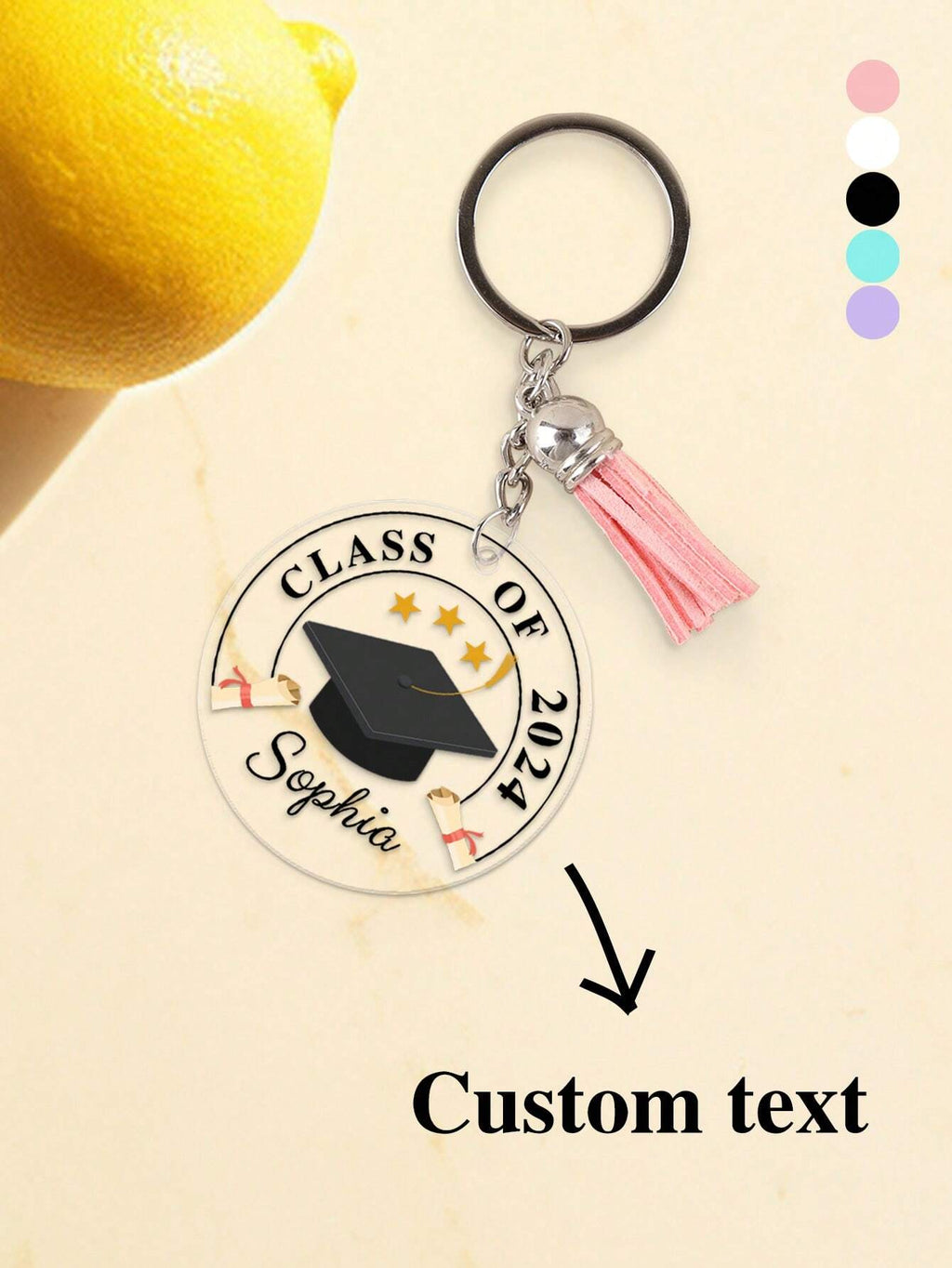 1pc Custom Graduation Keychain – Personalized “Class of” Acrylic Key Tag with Tassel
