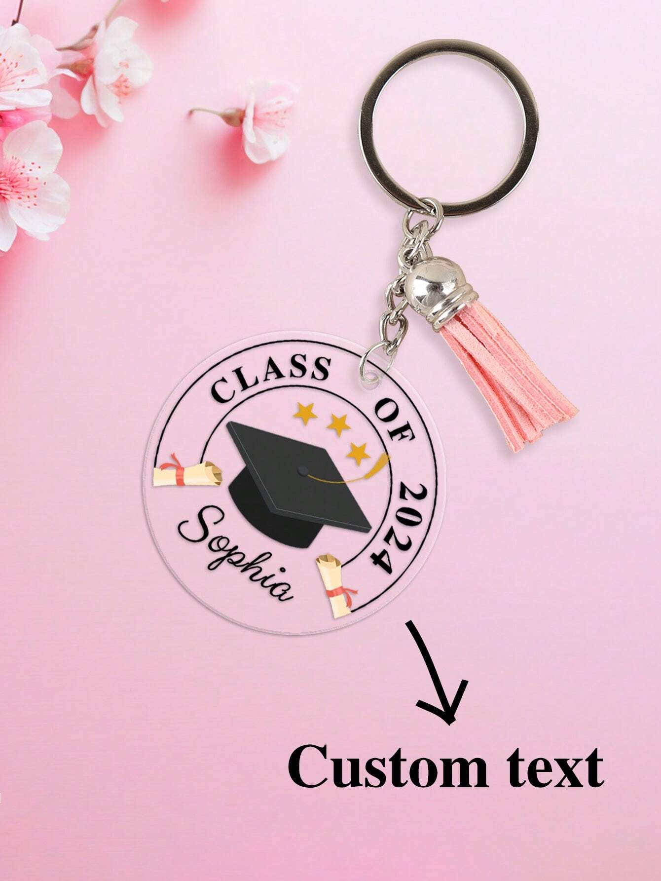 1pc Custom Graduation Keychain – Personalized “Class of” Acrylic Key Tag with Tassel