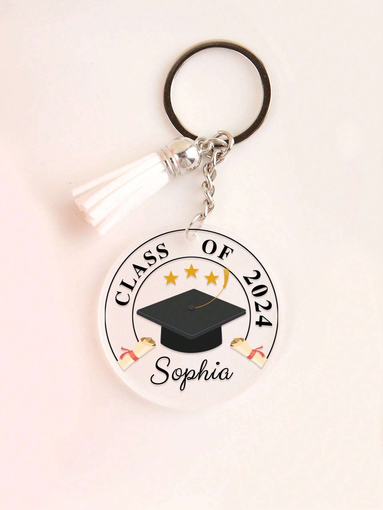1pc Custom Graduation Keychain – Personalized “Class of” Acrylic Key Tag with Tassel