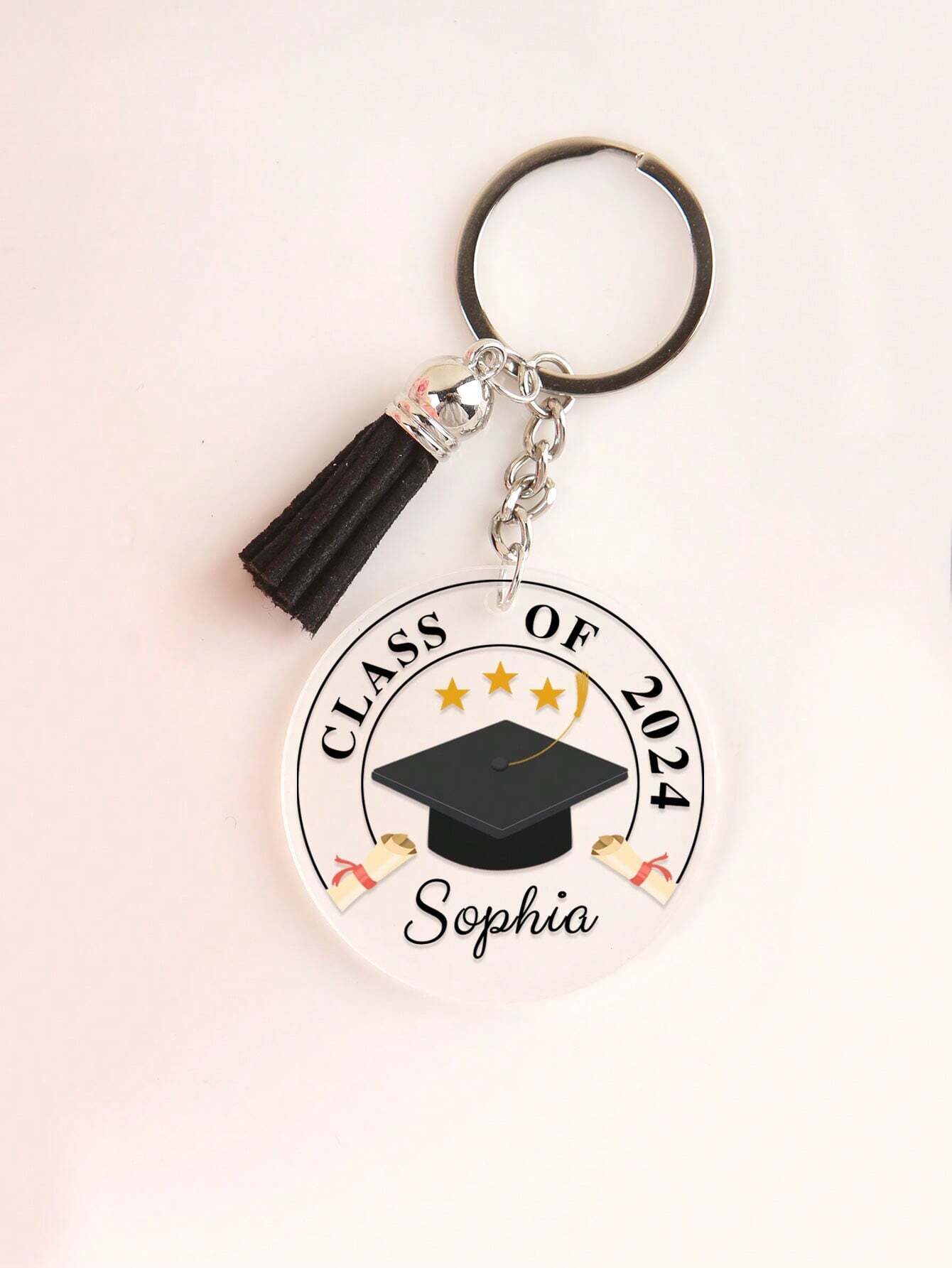 1pc Custom Graduation Keychain – Personalized “Class of” Acrylic Key Tag with Tassel