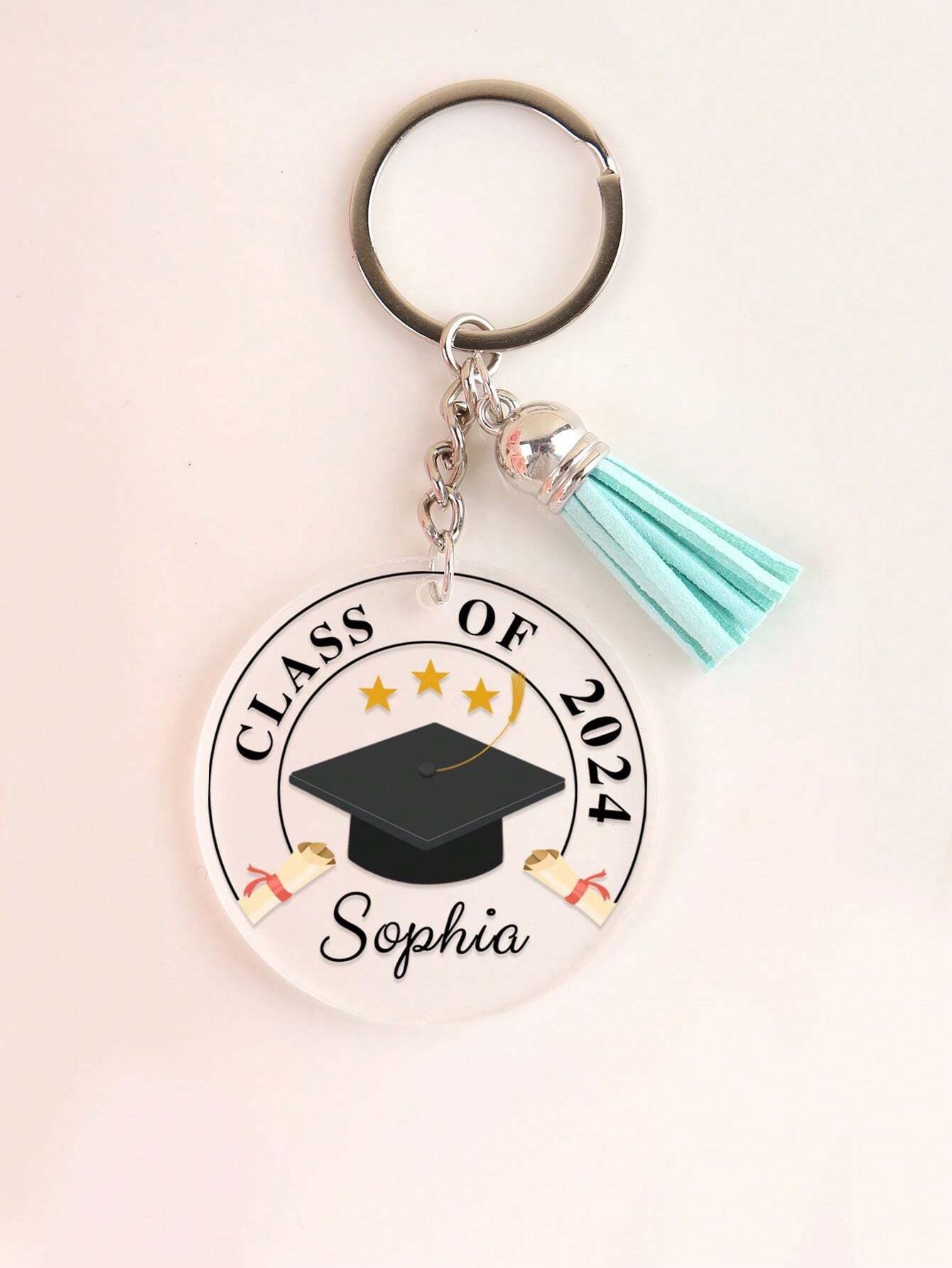 1pc Custom Graduation Keychain – Personalized “Class of” Acrylic Key Tag with Tassel