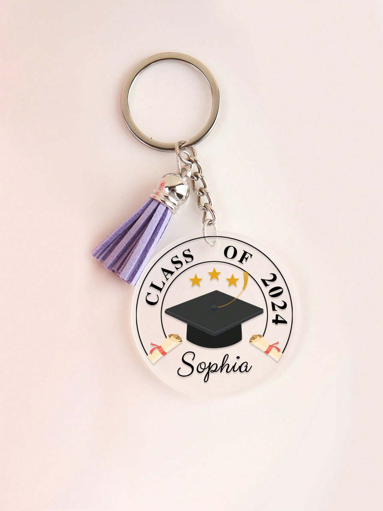 1pc Custom Graduation Keychain – Personalized “Class of” Acrylic Key Tag with Tassel