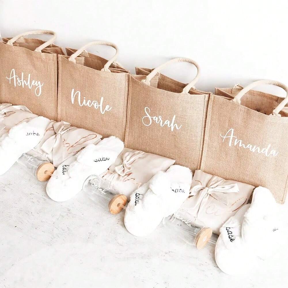 Custom Name Beach Tote Bag – Personalized Burlap Bag for Brides, Bridesmaids & Bachelorette Parties