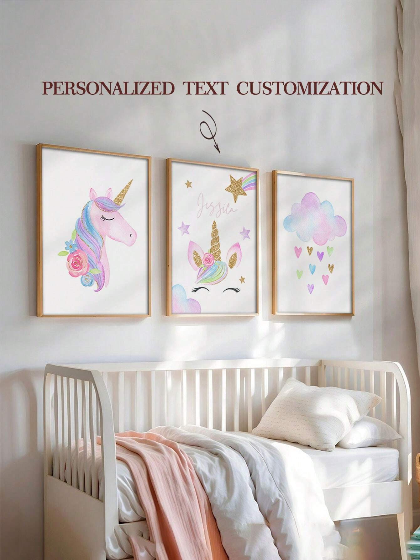 3-Piece Pink Unicorn Wall Art Prints – Personalized Frameless Nursery Decor (Copy)