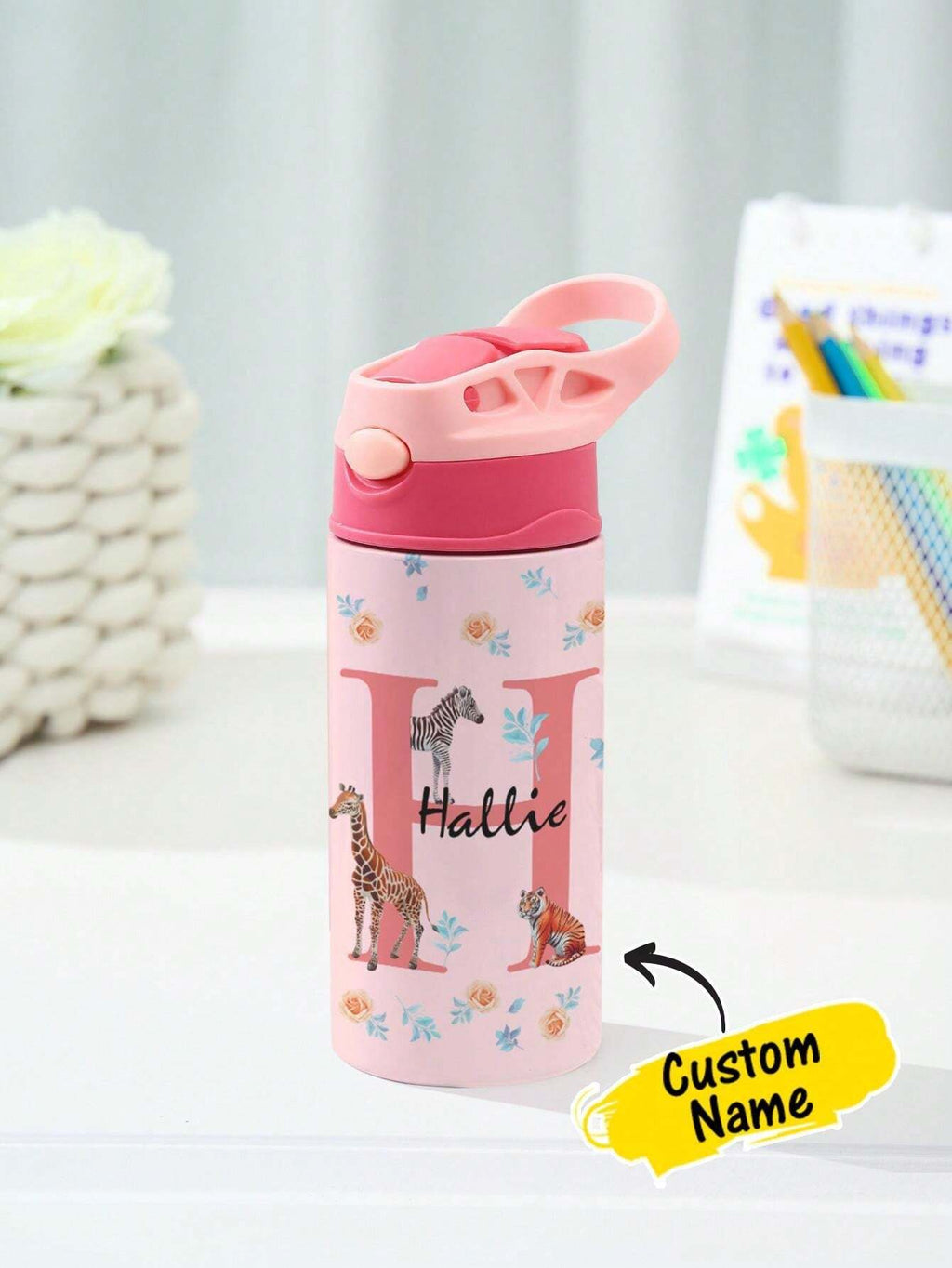 350ml Personalized Kids Water Bottle – Custom Name (Animal Design)