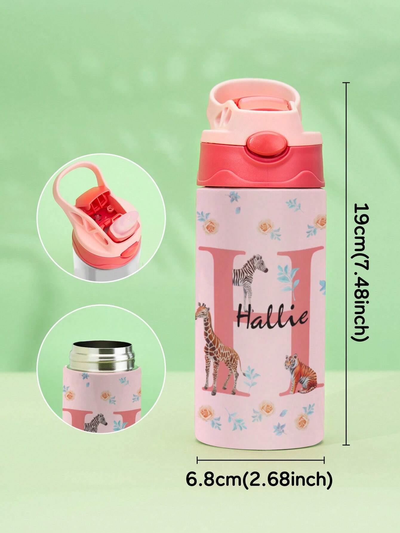 350ml Personalized Kids Water Bottle – Custom Name (Animal Design)