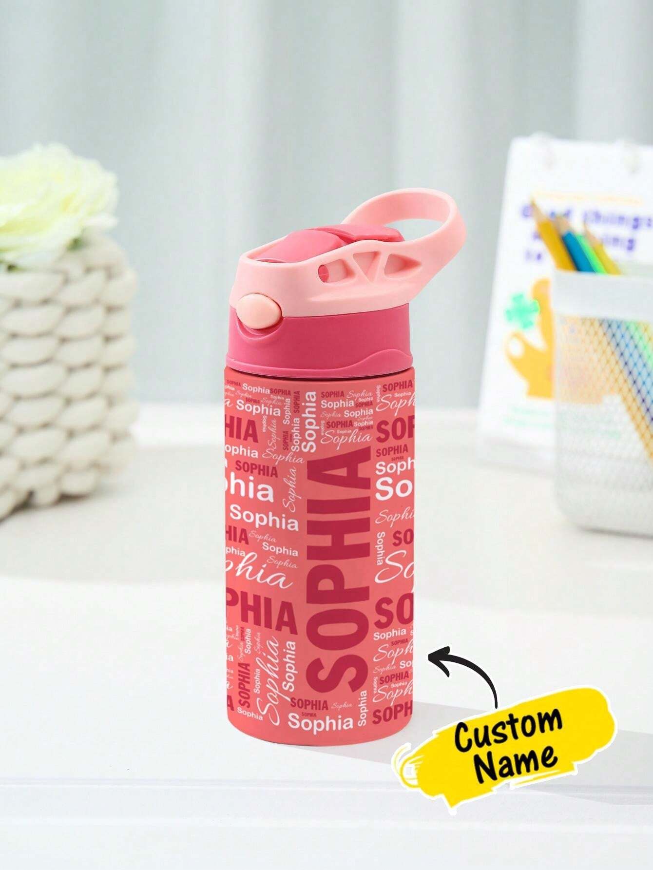 350ml Personalized Kids Water Bottle – Custom Name (All-Over Print Design)