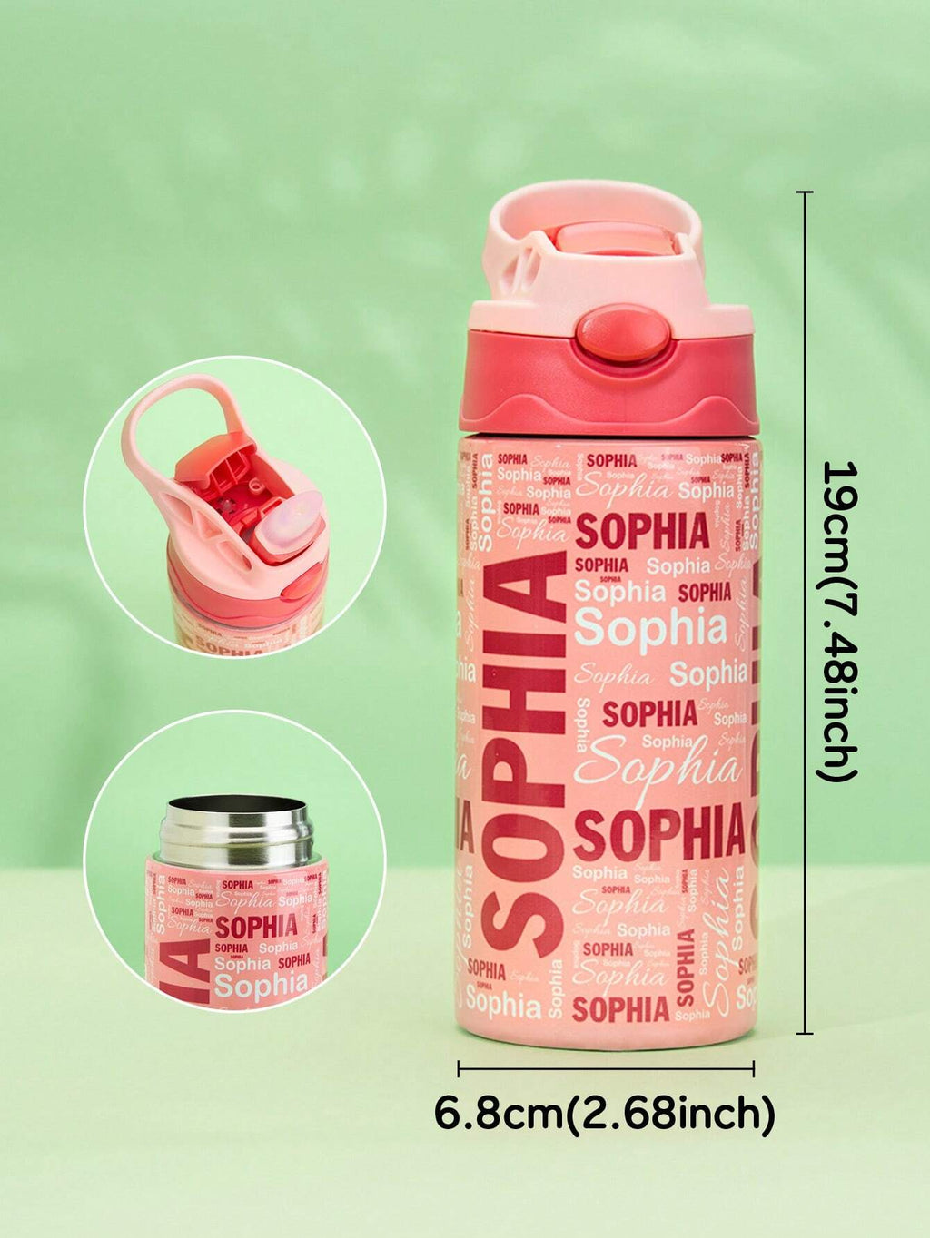 350ml Personalized Kids Water Bottle – Custom Name (All-Over Print Design)