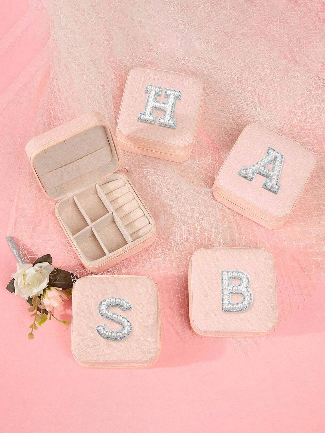 Personalized Travel Jewelry Box – Custom Letter Design - Pink