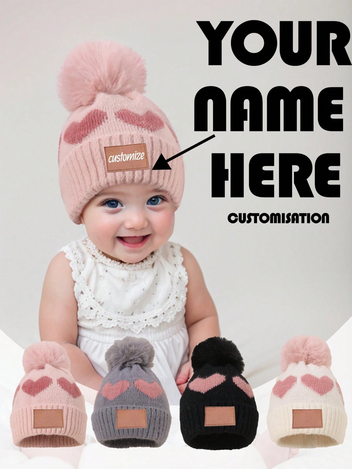 Personalised Baby Name Beanie – Single Pom (0–3 Years)