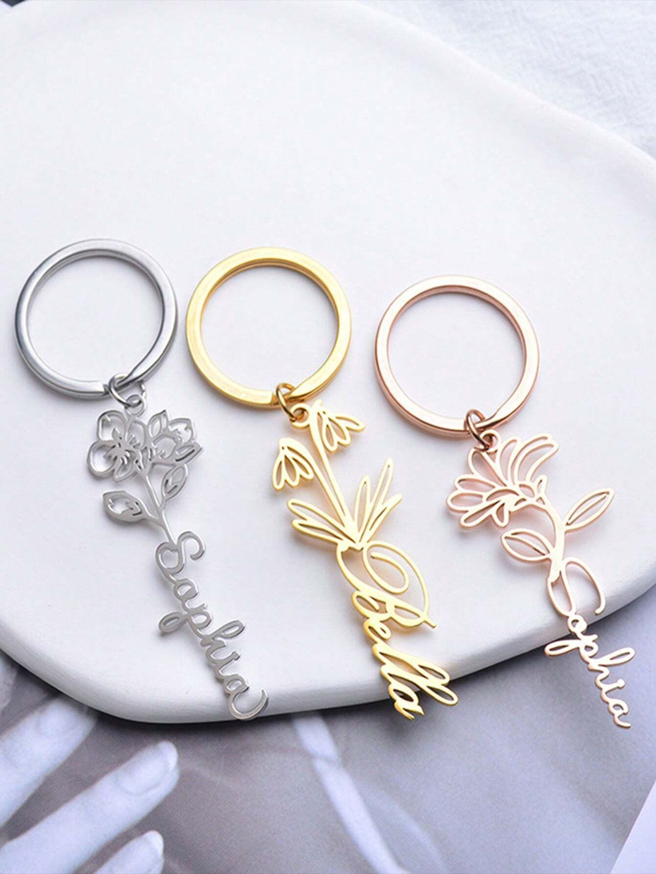 1pc Custom Flower Keychain – Personalized Stainless Steel Key Tag