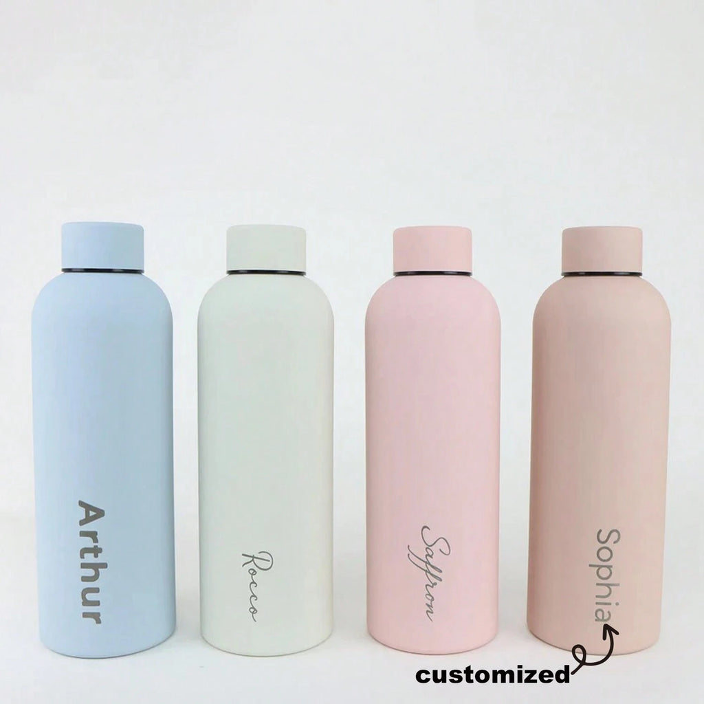 Custom 500ml Matte Water Bottle – Personalized Name Design in Soft Pastel Colors
