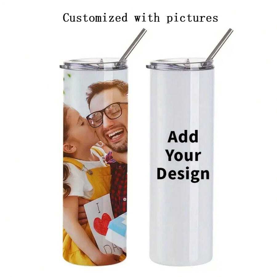Personalized Photo Tumbler – Custom Picture & Text Stainless Steel Tumbler with Straw - 600ml