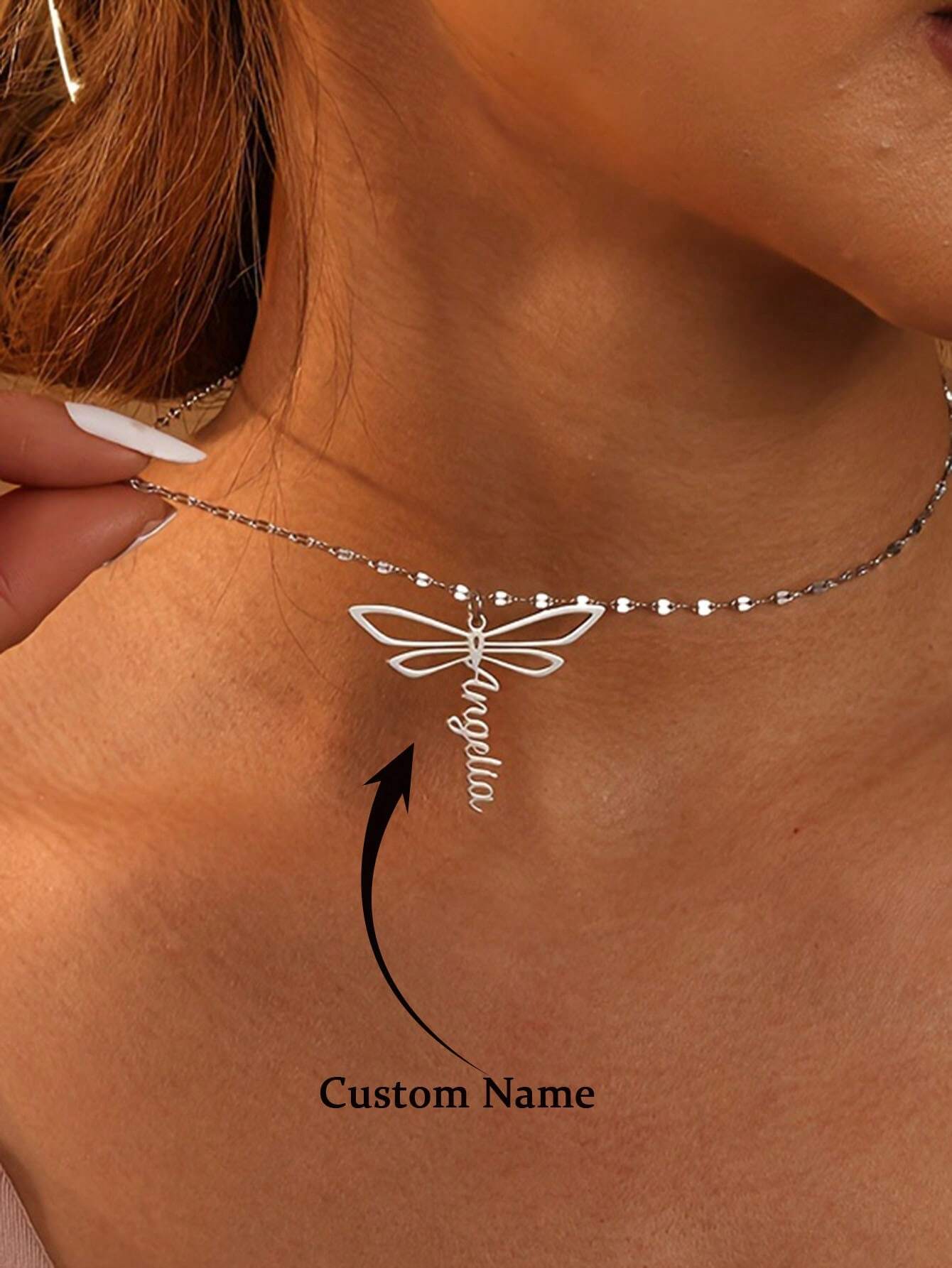Personalized Necklace – Custom Name Dragonfly Pendant
