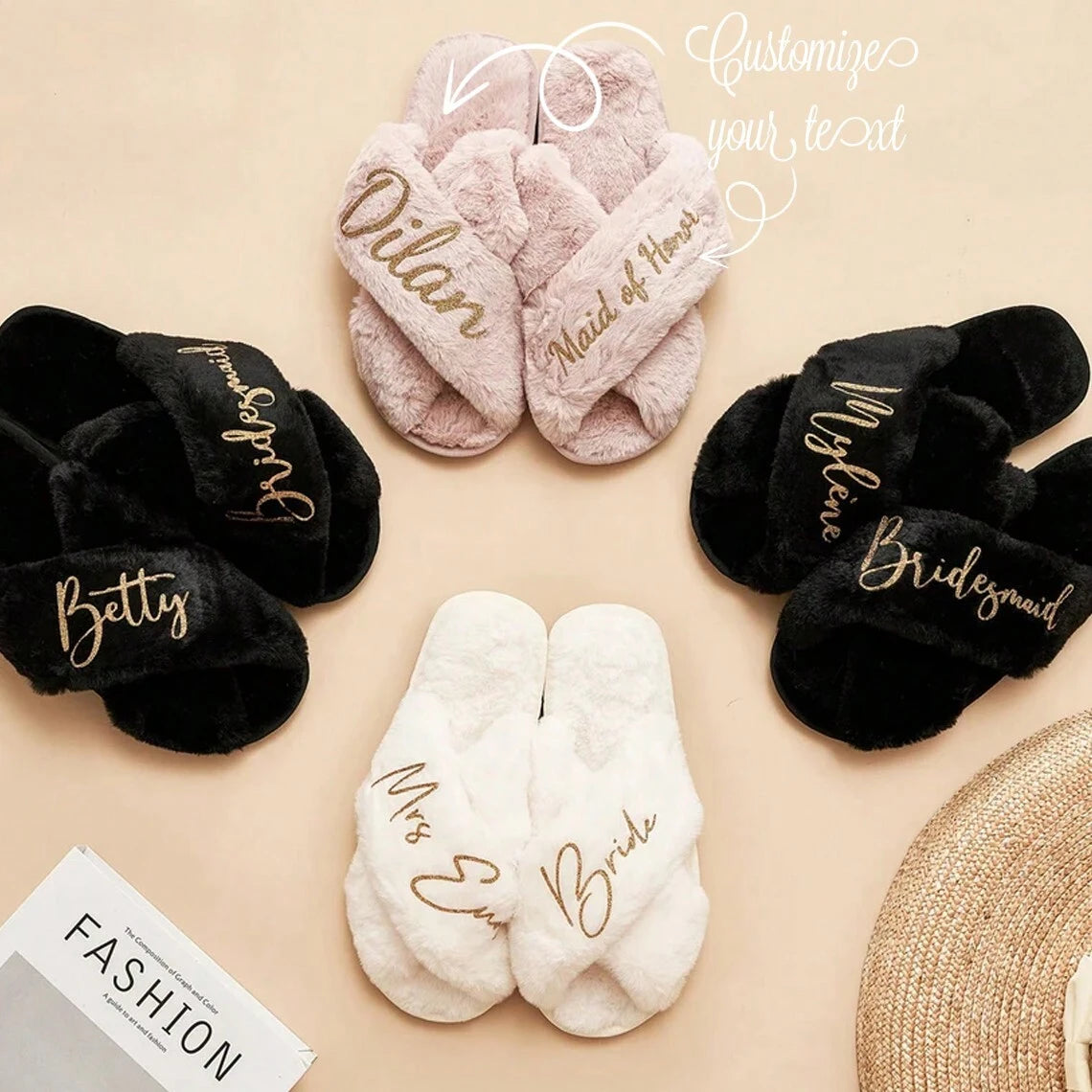 Personalized Bridesmaid Slippers – Custom Name & Role