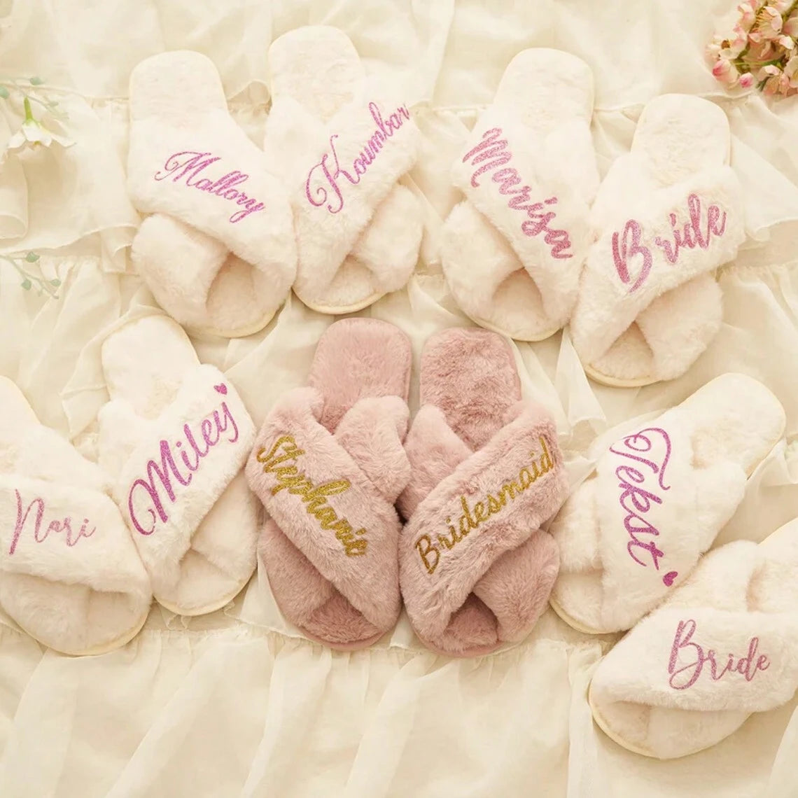 Personalized Bridesmaid Slippers – Custom Name & Role