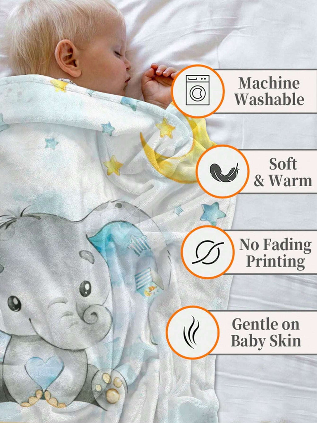 Customized Name Personalized Baby Blanket – Blue Elephant Design