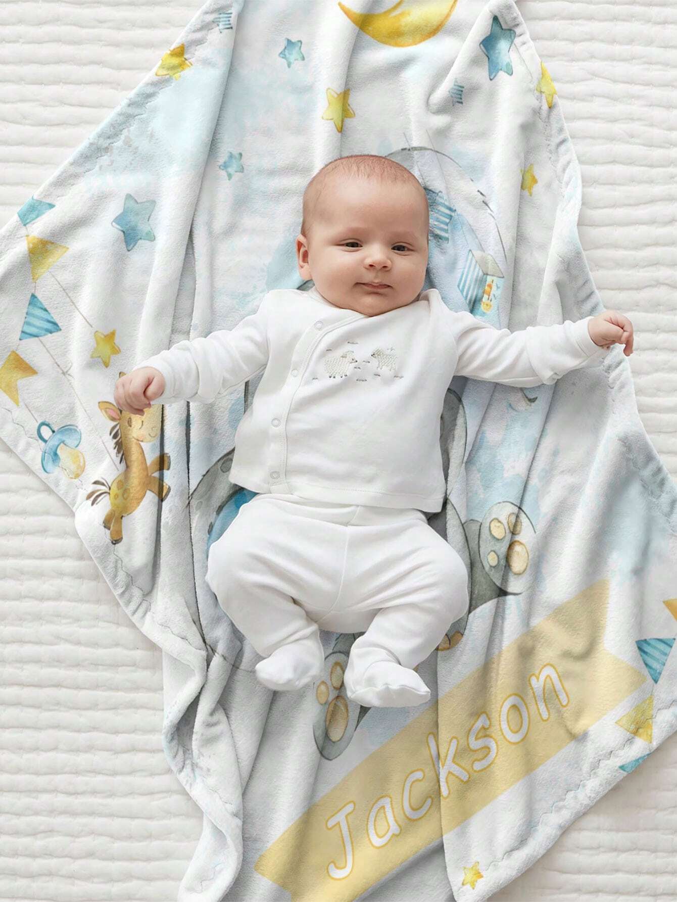 Customized Name Personalized Baby Blanket – Blue Elephant Design