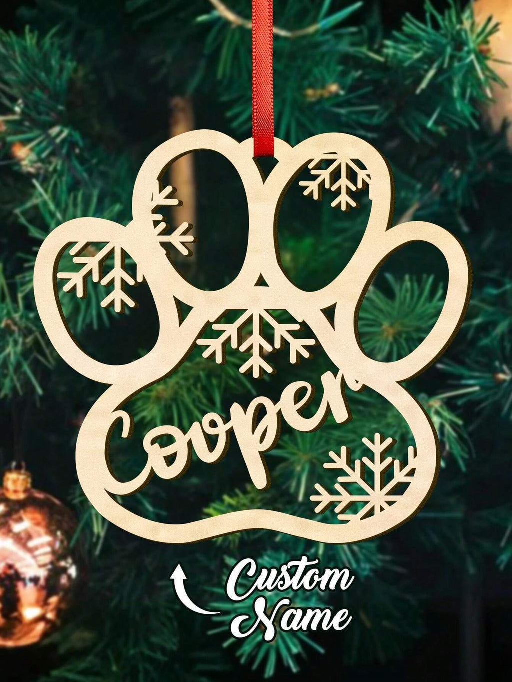 Personalized Wooden Christmas Name Ornament (Paw)