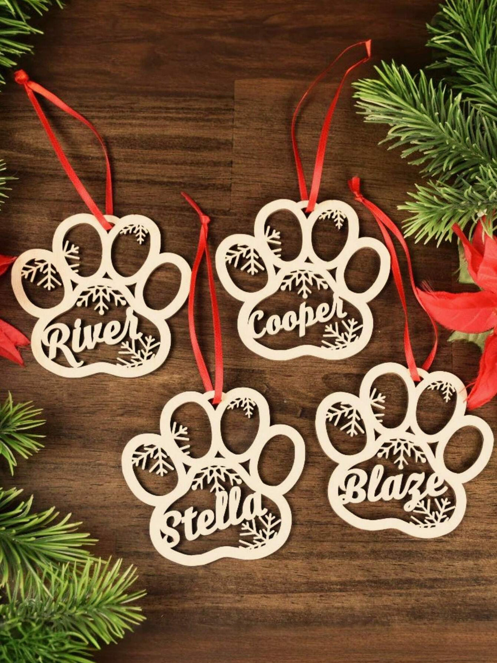 Personalized Wooden Christmas Name Ornament (Paw)