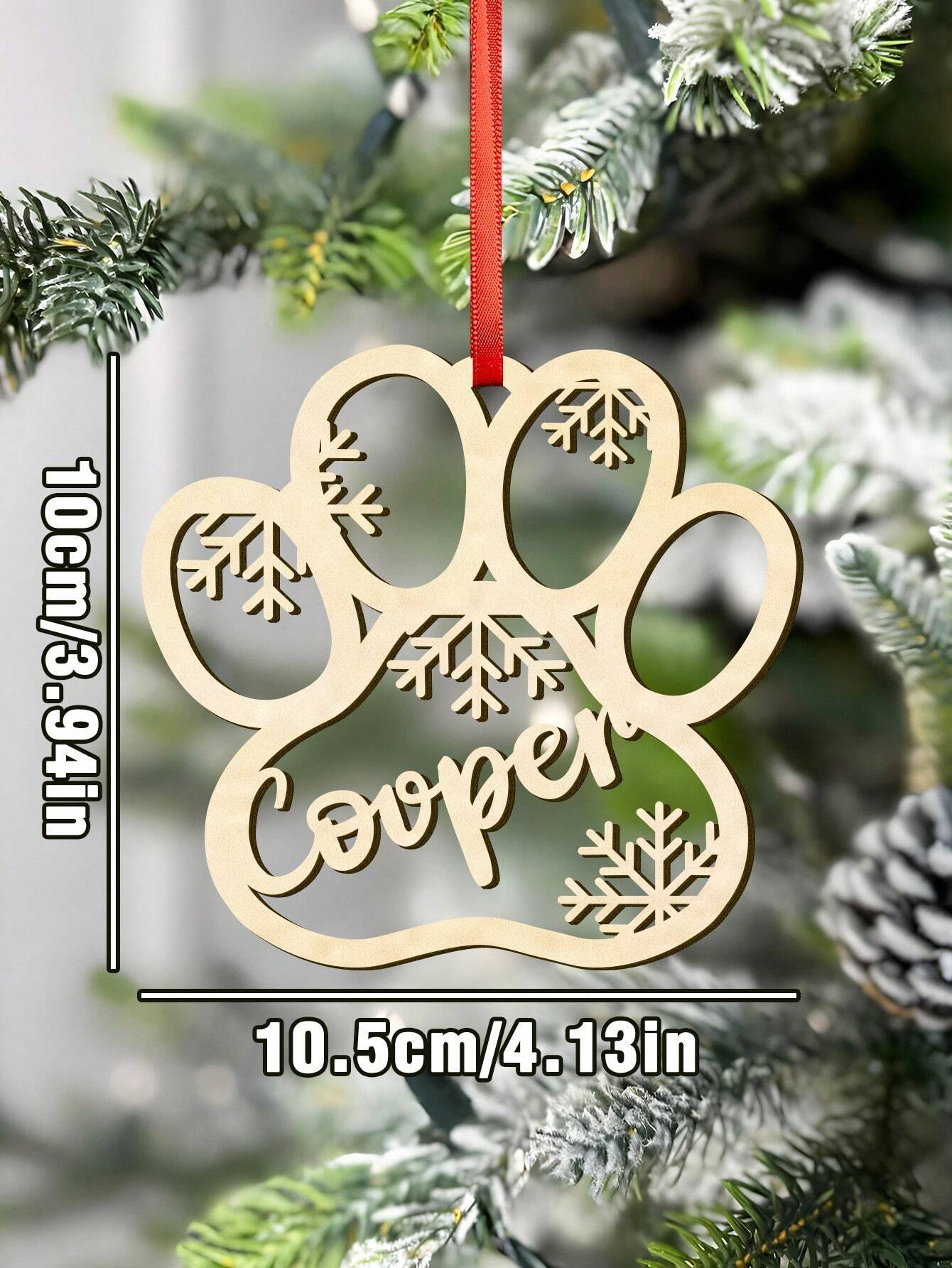 Personalized Wooden Christmas Name Ornament (Paw)