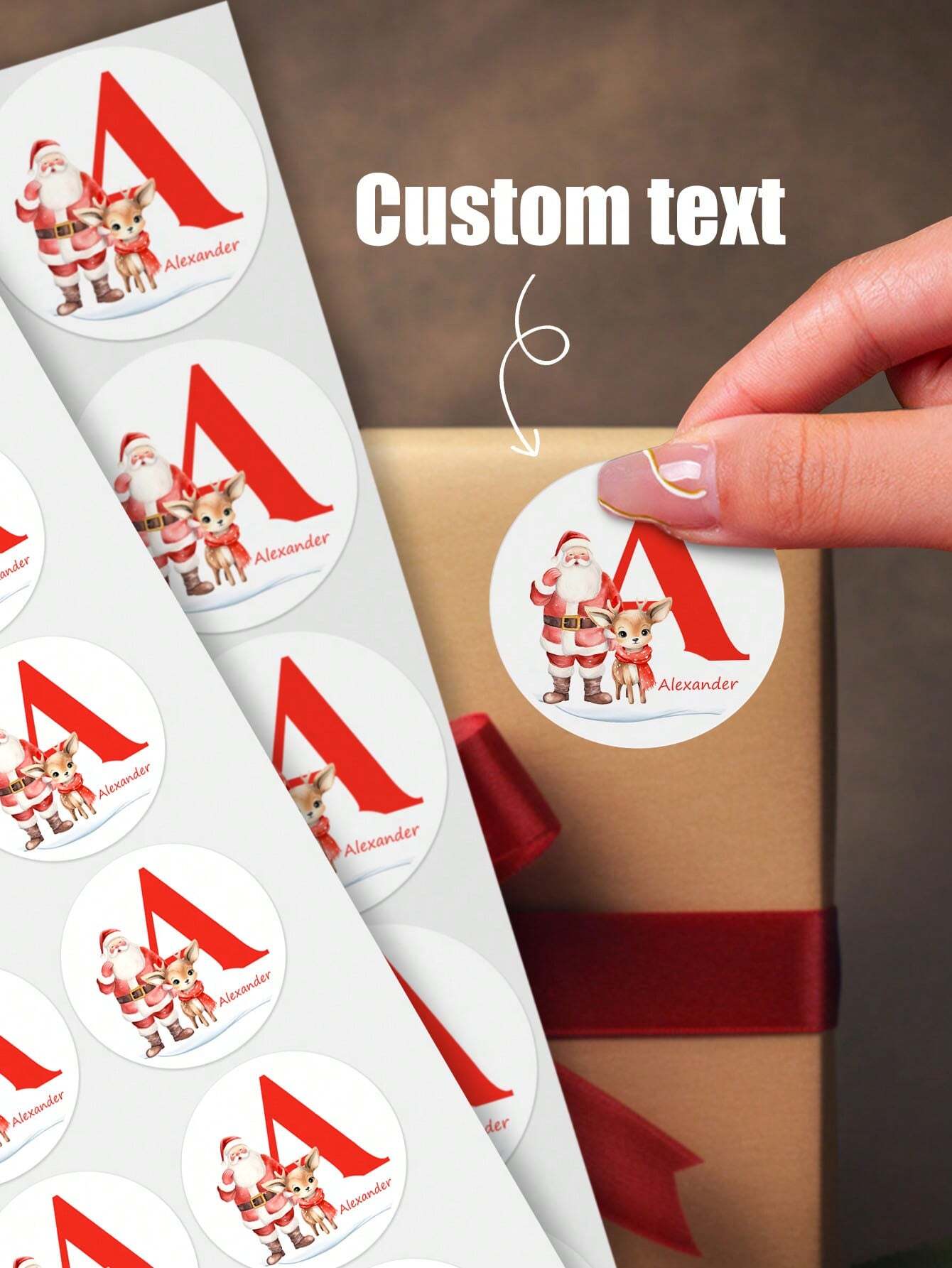 Personalized Christmas Stickers – Custom Name Holiday Labels - 40 Stickers (5cm)