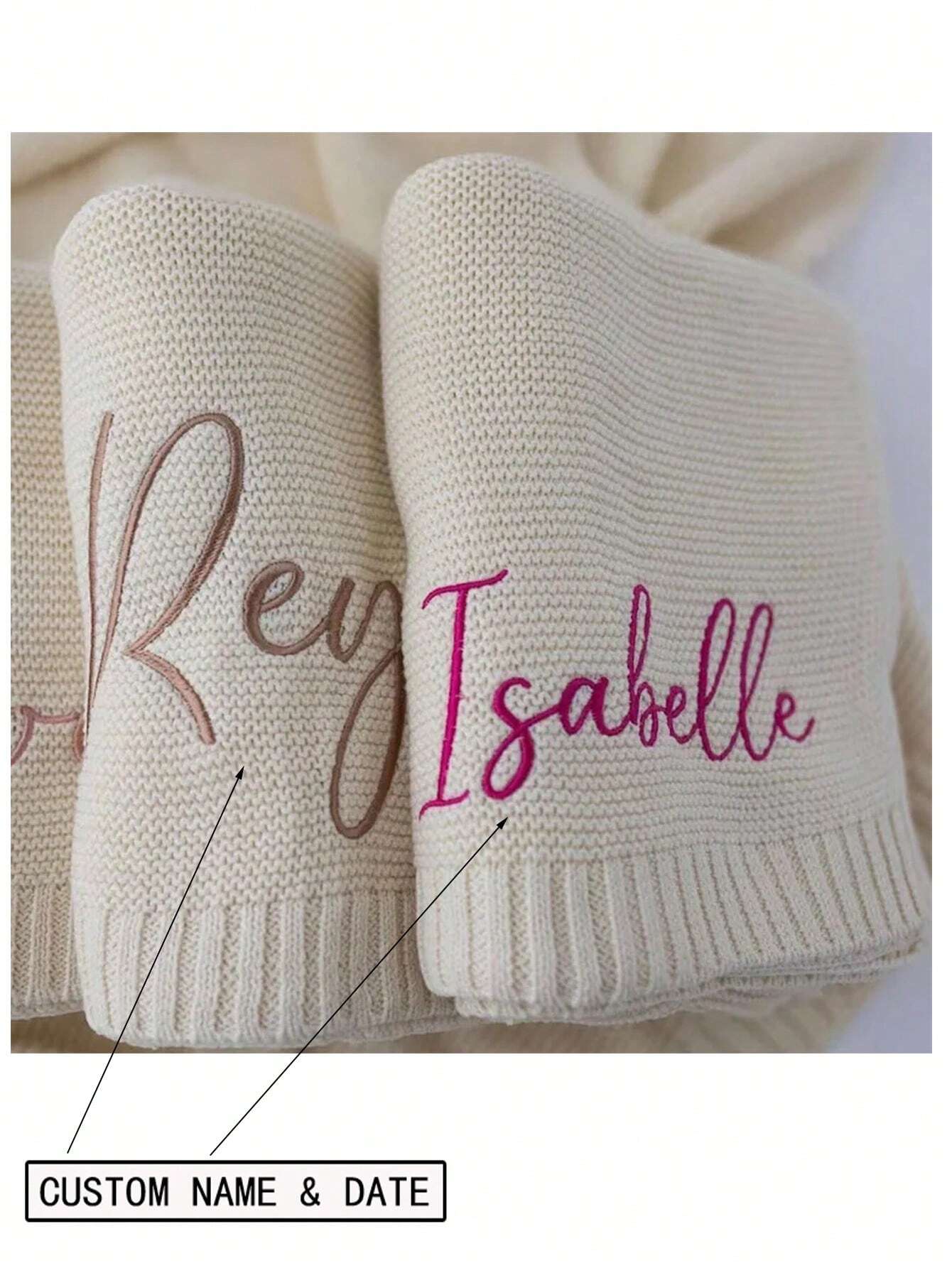 Personalised Baby Knitted Blanket – 80cm x 100cm