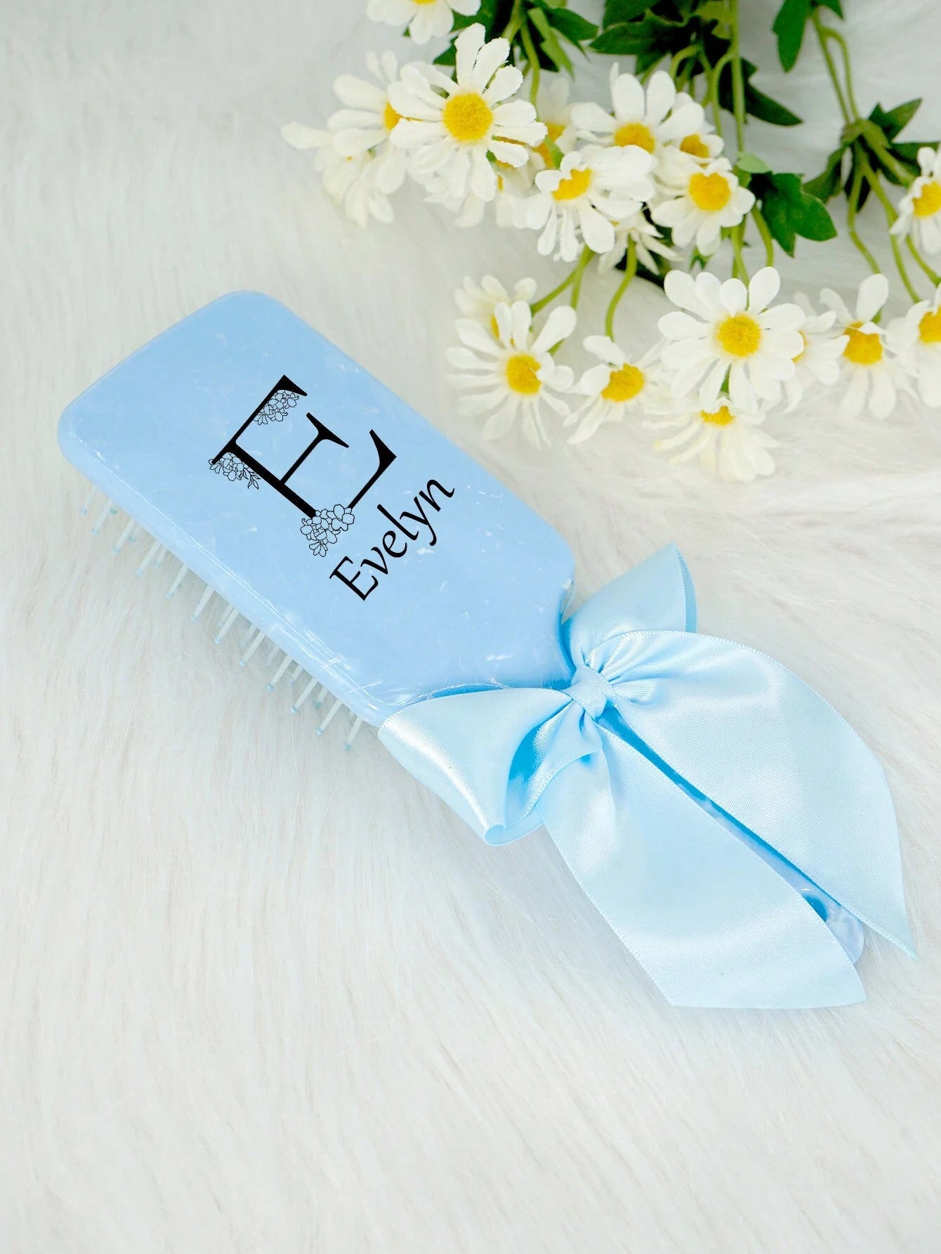 Personalized Name Hairbrush – Custom Detangling Brush with Ribbon Bow (7 x 22cm) Pastel
