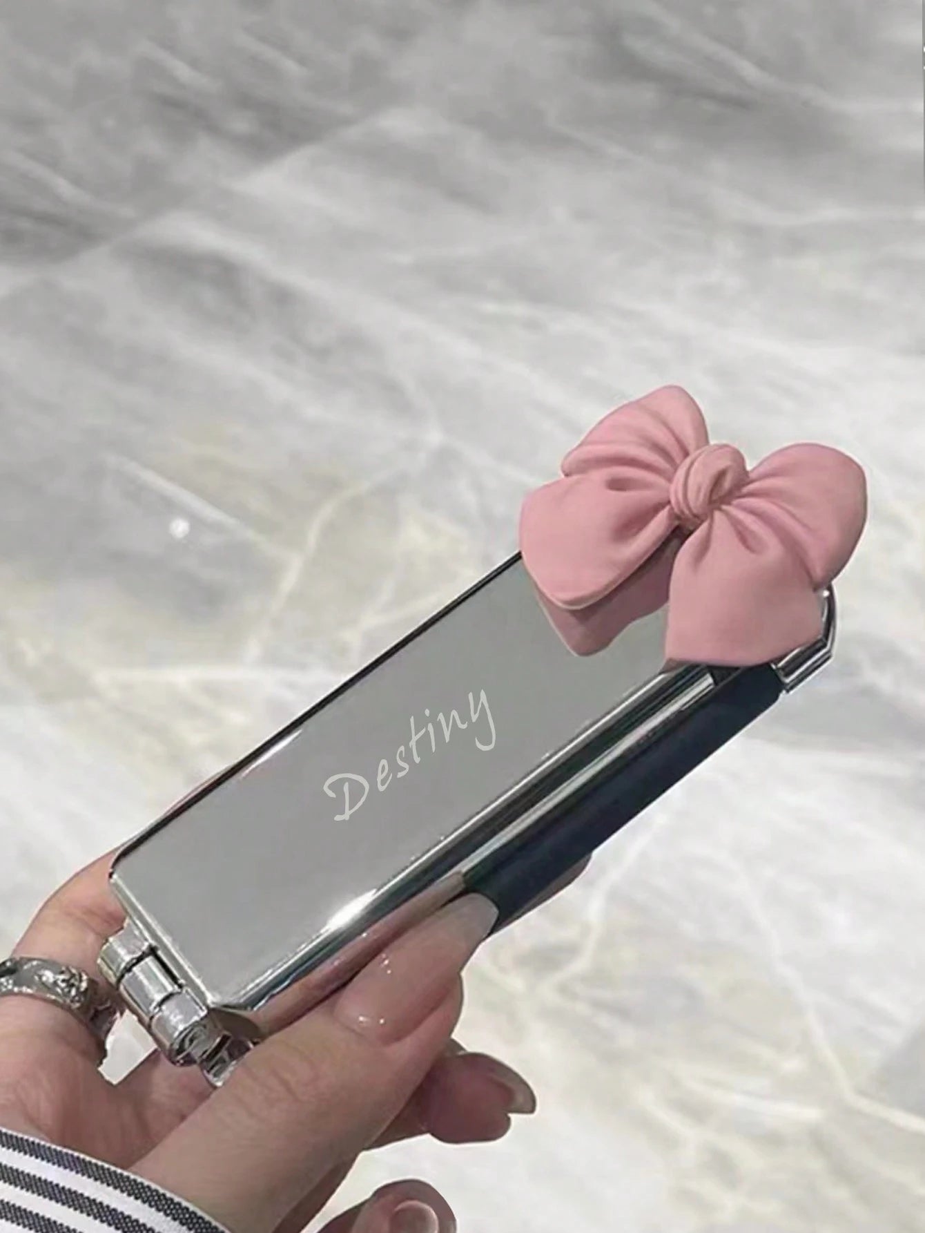 Personalized Foldable Hairbrush – Custom Name Travel Brush with Bow Design