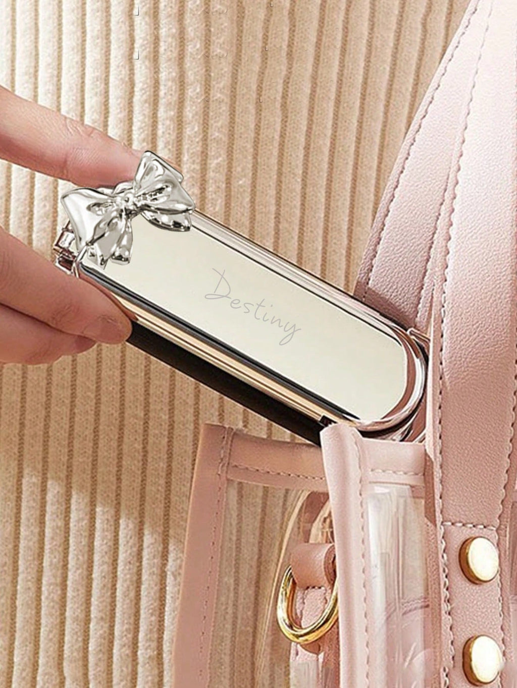 Personalized Foldable Hairbrush – Custom Name Travel Brush with Bow Design