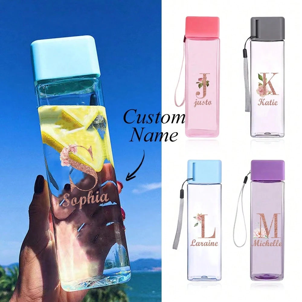 Customized 500ml Name Water Bottle – Elegant Clear Design with Personalized Touch