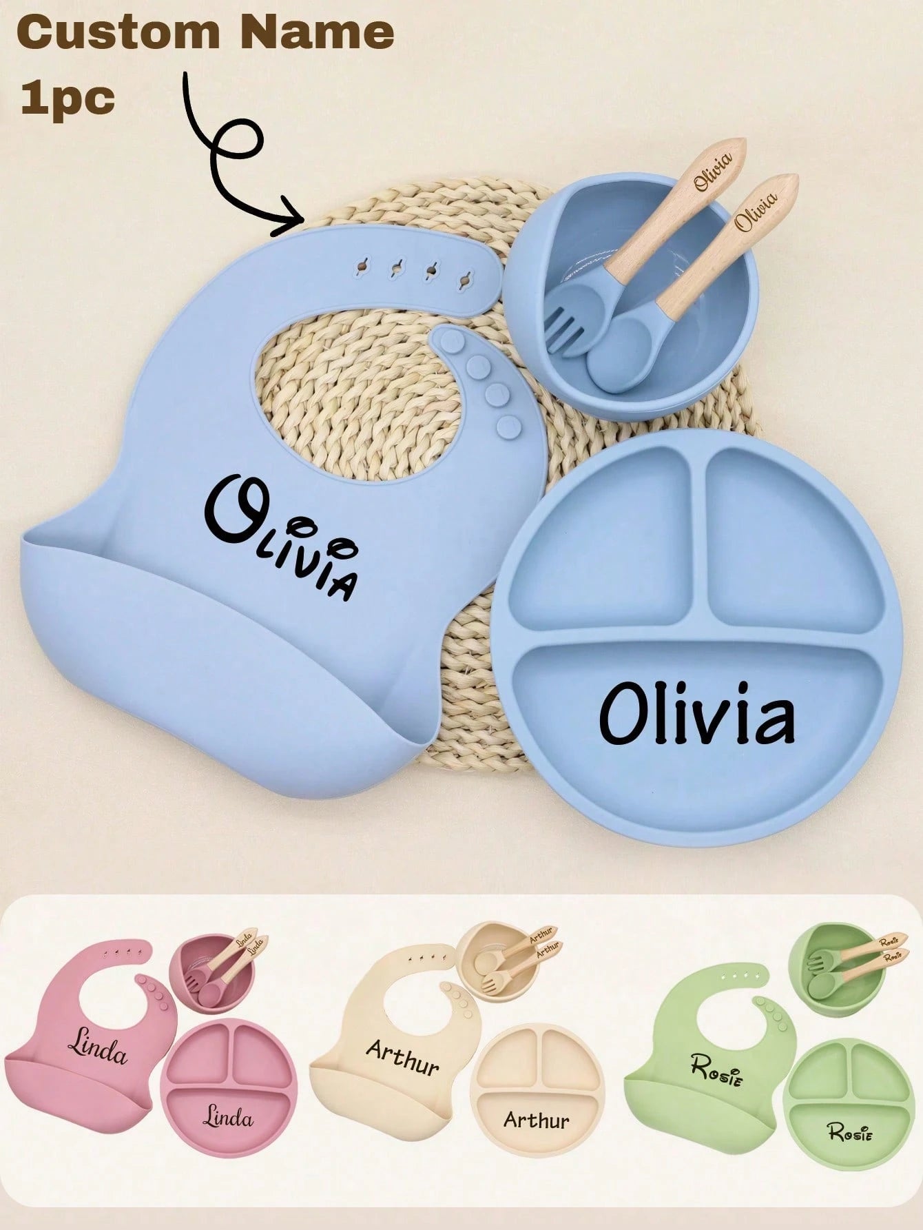4pcs Personalized Baby Silicone Weaning Set – Custom Tableware for Toddlers