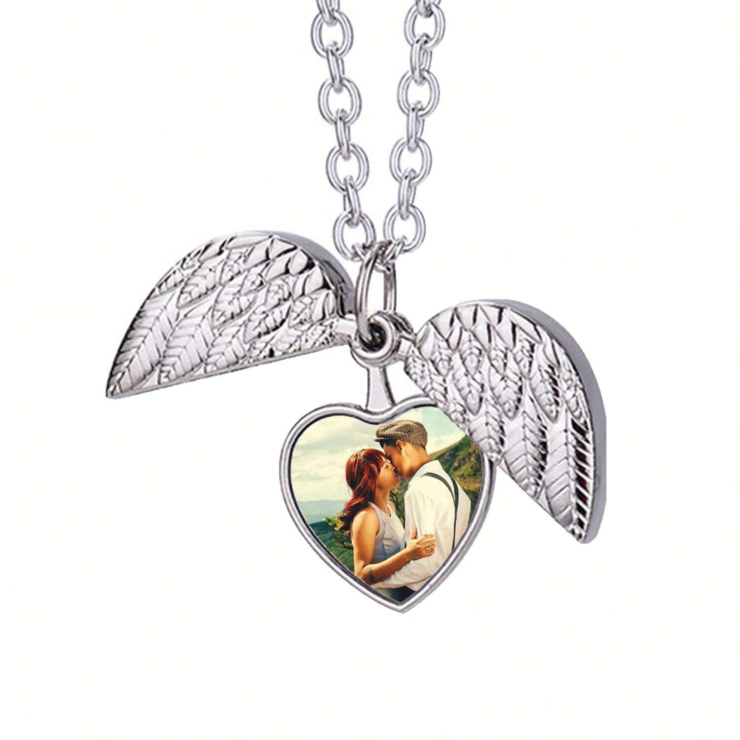 Personalized Heart Photo Angel Wings Locket Necklace – Custom Picture Pendant in Silver, Gold