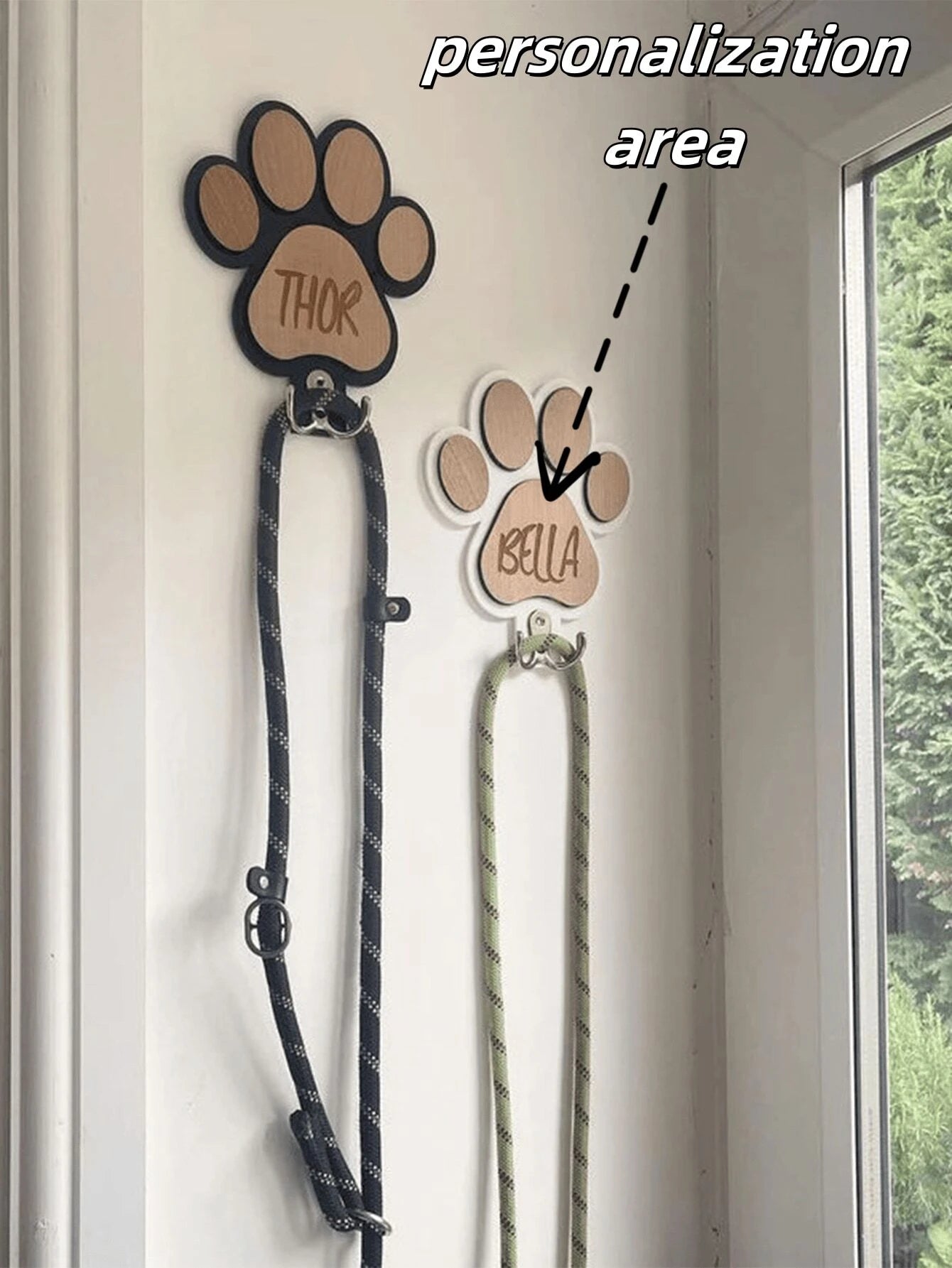 Personalized Wooden Dog Leash Hook For Home
