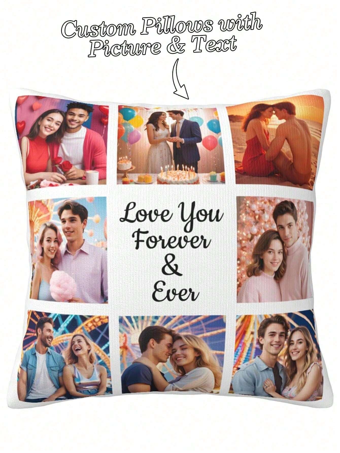 Personalized Pillow with 8 Photos and Custom Text (45cm)