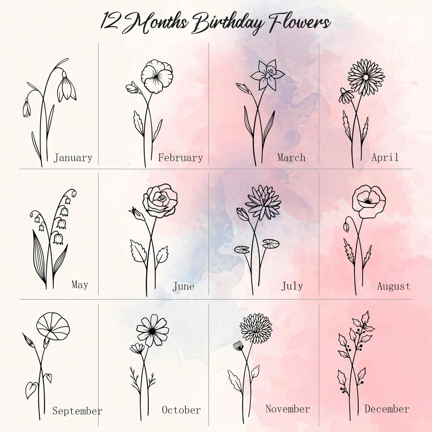 Birthday Flower Line Art Flowers – Personalized Jewelry Box