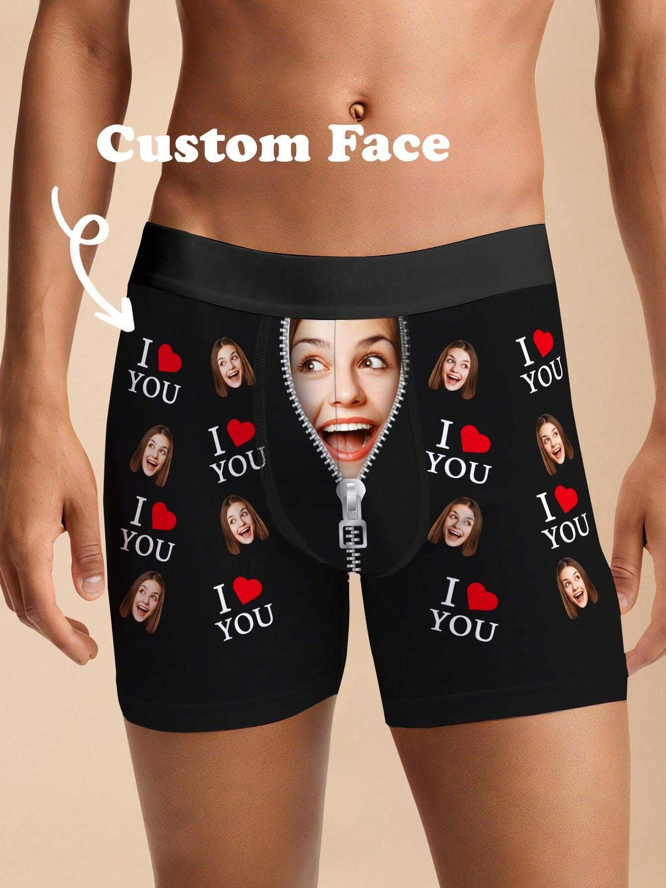 Custom Face Boxer Shorts – Personalized Underwear with Your Face & Hearts