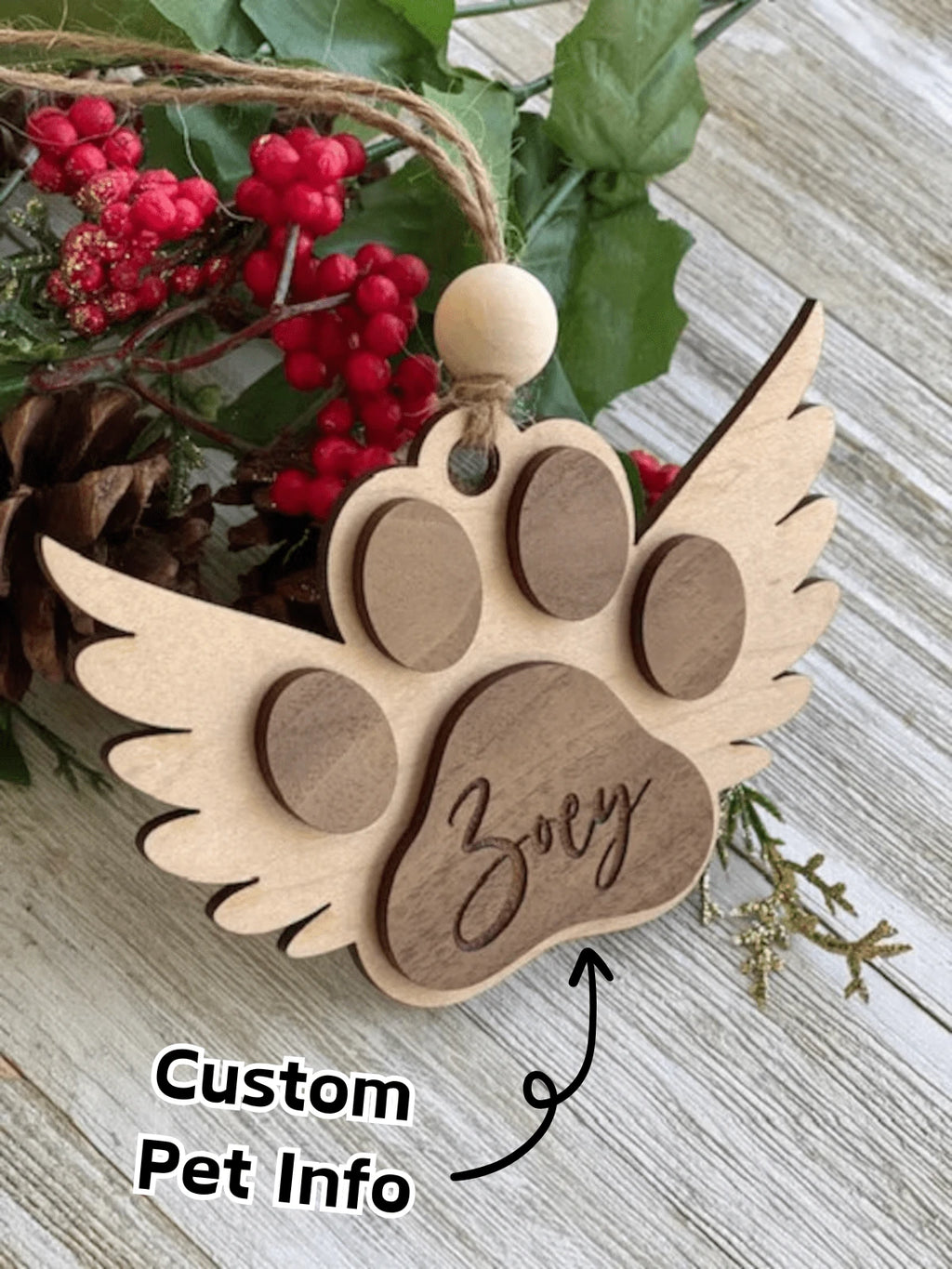 Personalized Paw Remembrance Ornament – Wooden Pet Memorial