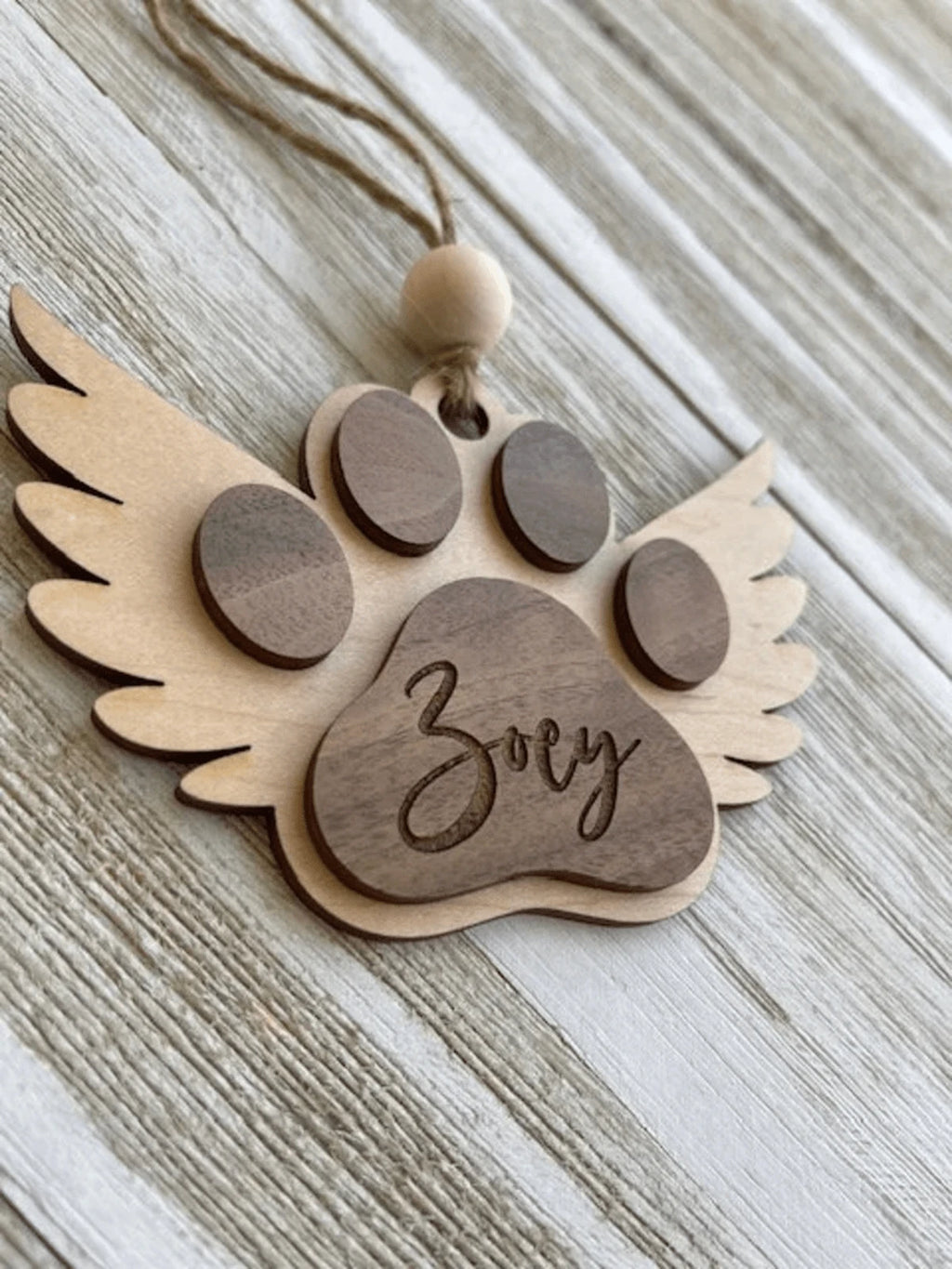 Personalized Paw Remembrance Ornament – Wooden Pet Memorial