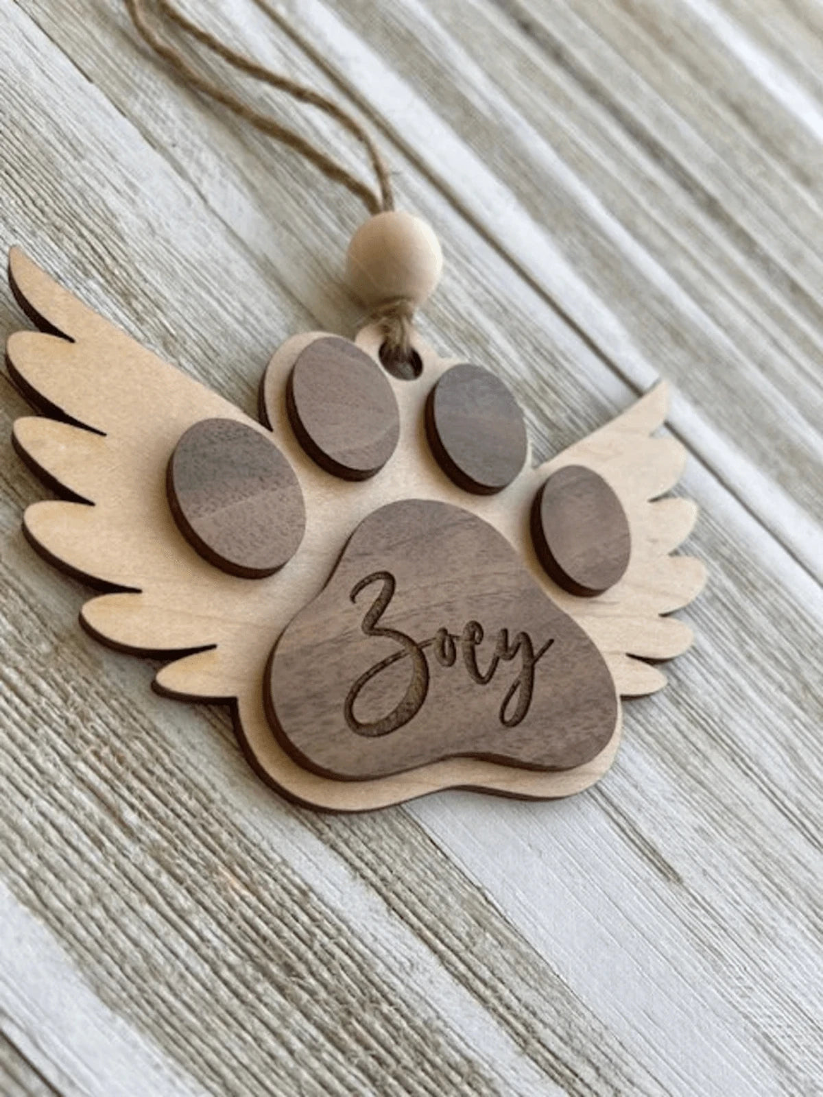 Personalized Paw Remembrance Ornament – Wooden Pet Memorial
