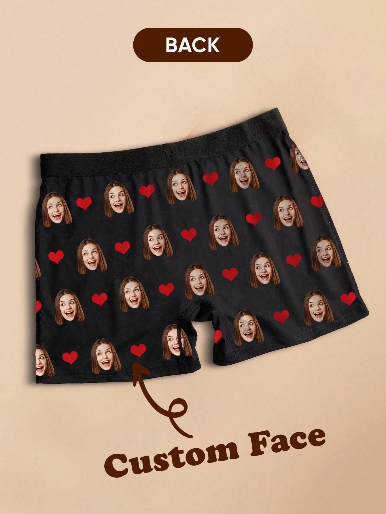 Custom Face Boxer Shorts – Personalized Underwear with Your Face & Hearts