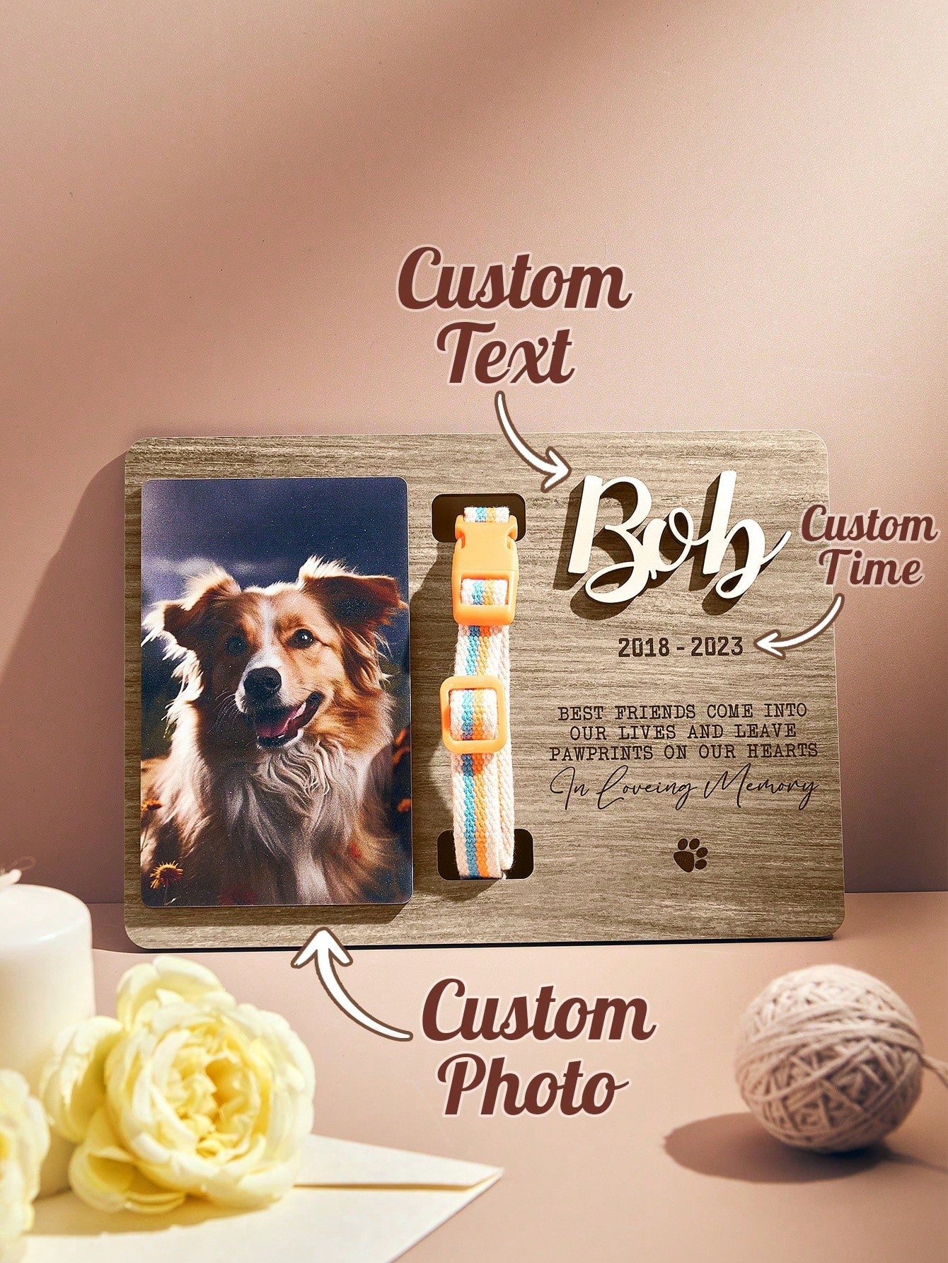 Personalized Pet Memorial Frame with Collar Holder