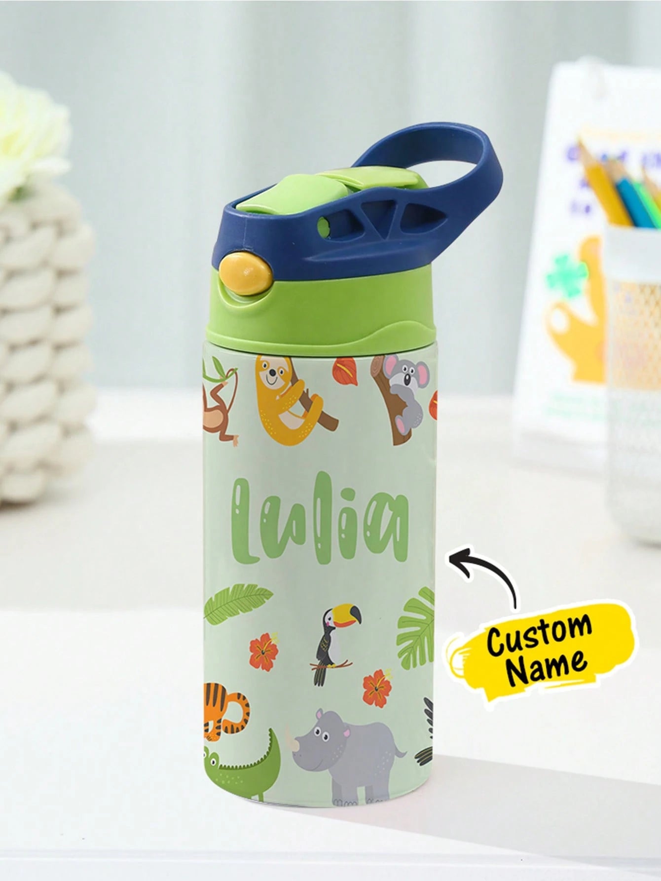 350ml Personalized Kids Water Bottle – Custom Name (Wild Design)
