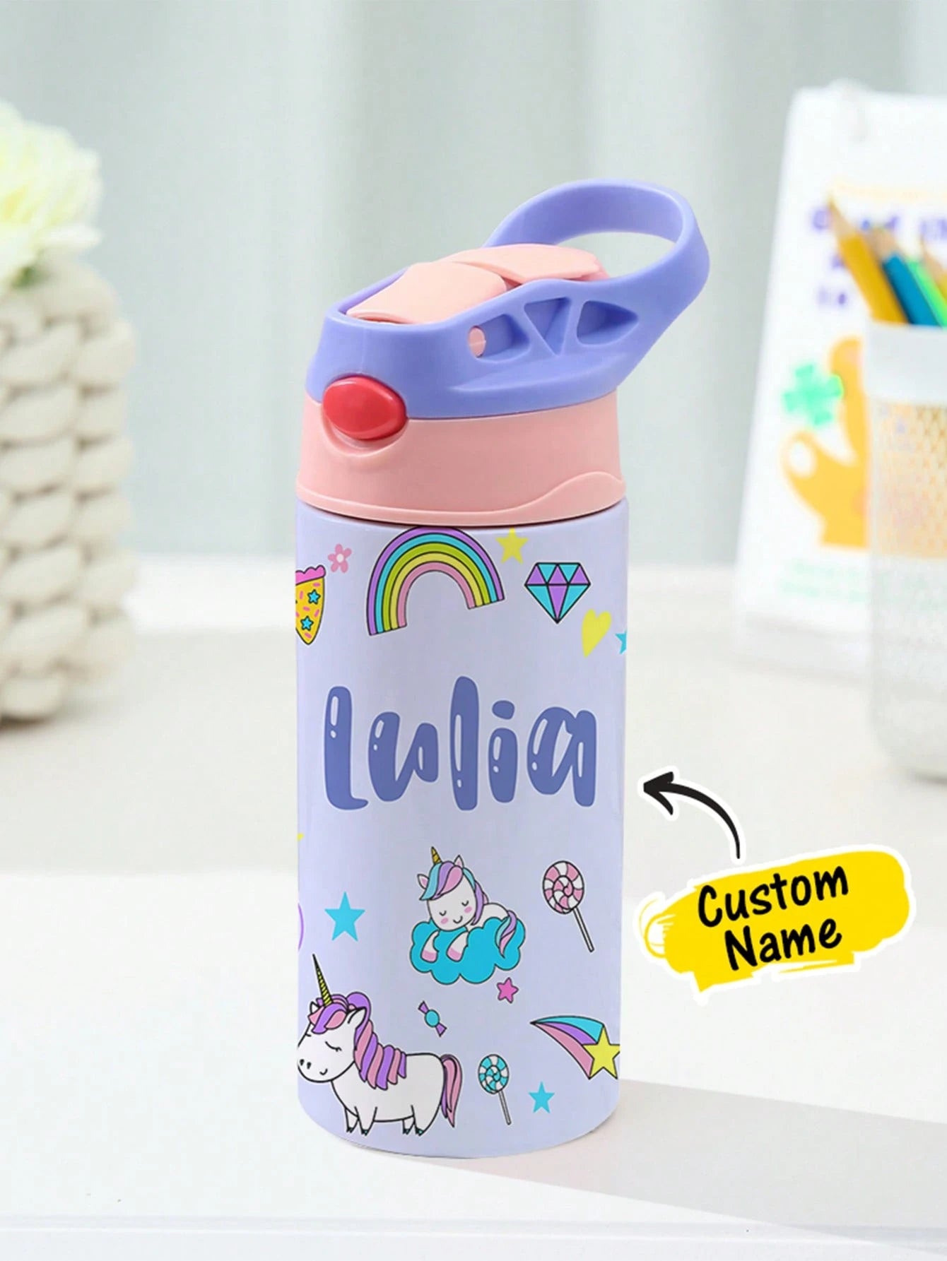 350ml Personalized Kids Water Bottle – Custom Name (Unicorn Design)