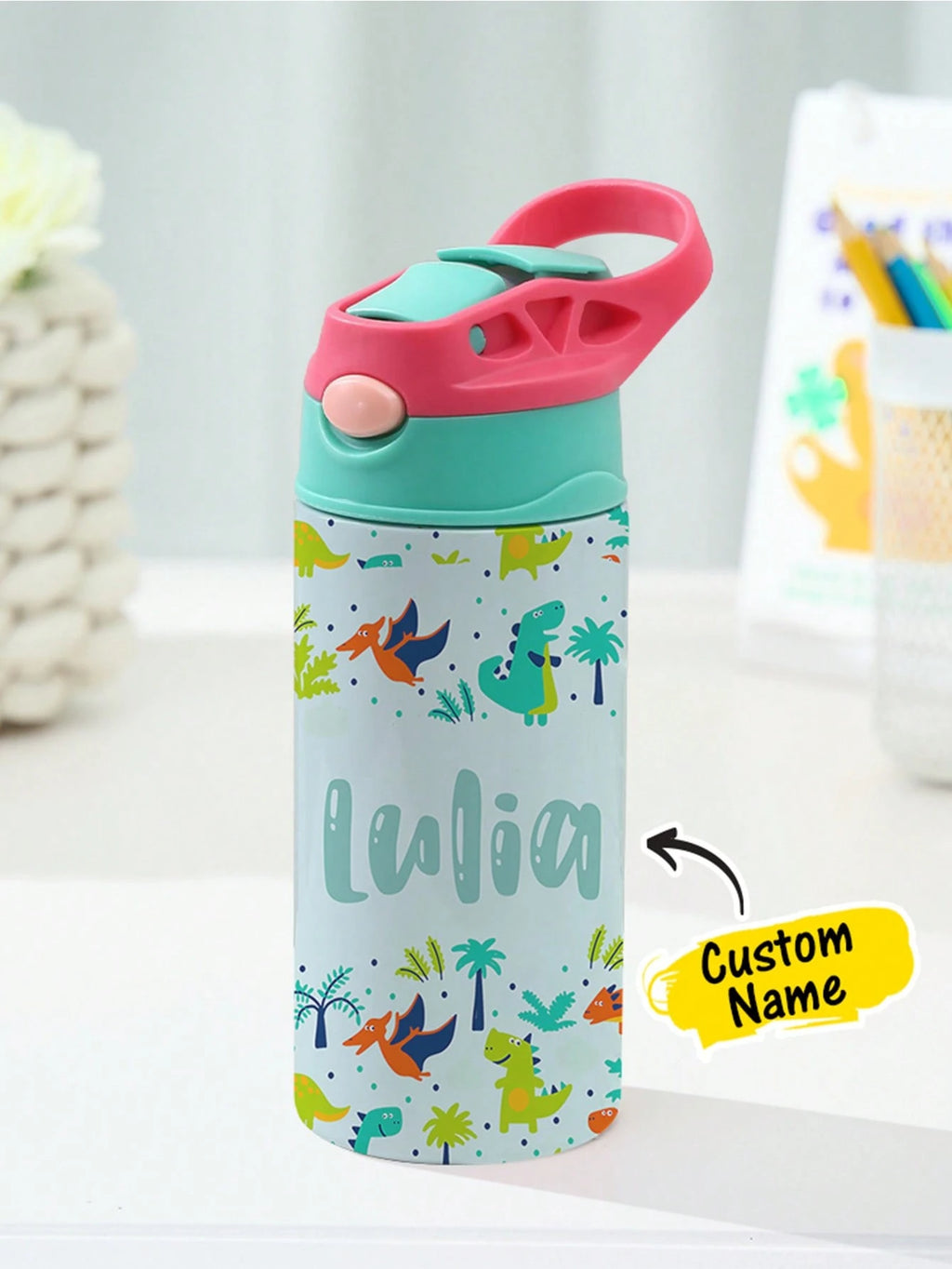 350ml Personalized Kids Water Bottle – Custom Name (Dino Design)